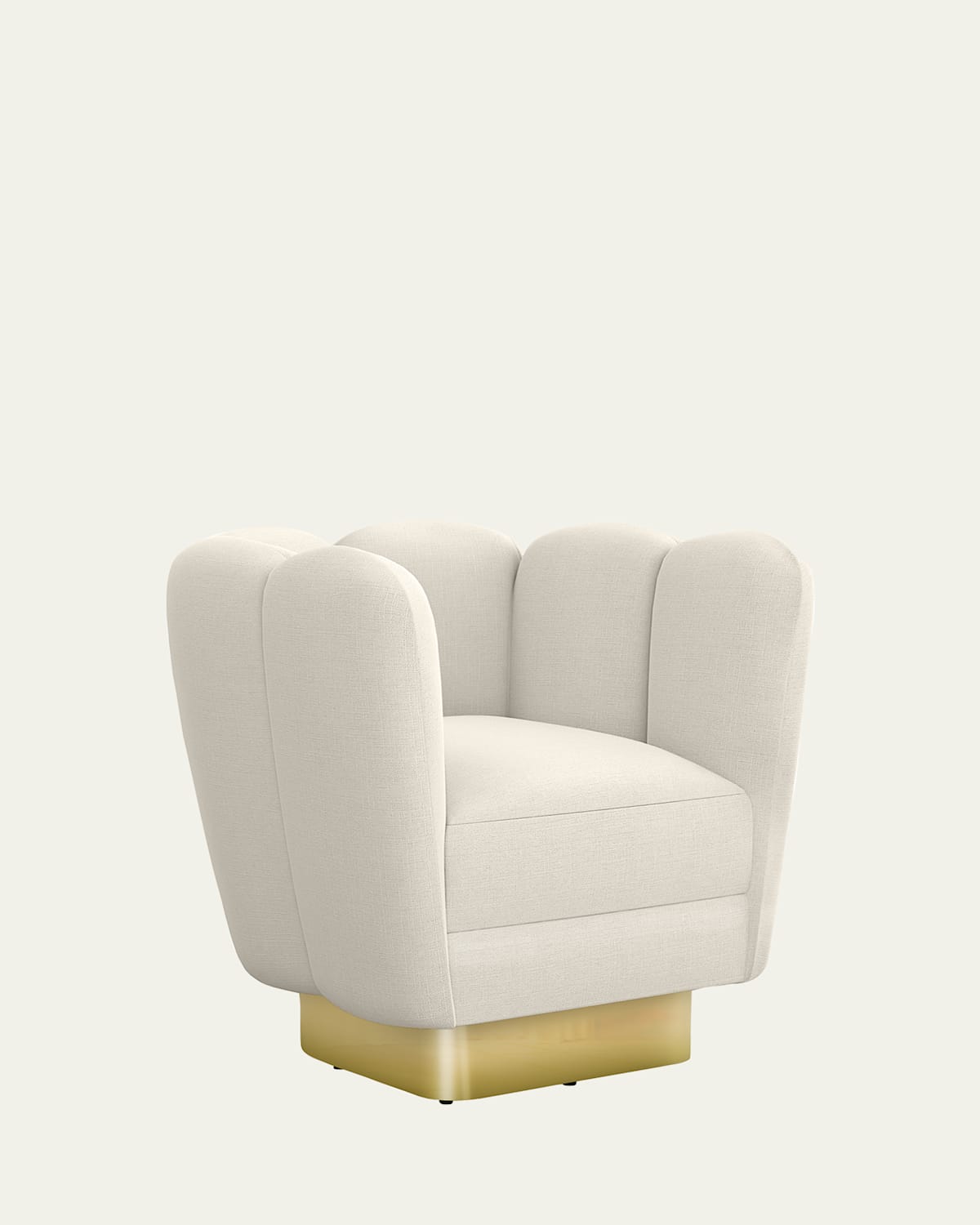 Interlude Home Gallery Brass Swivel Chair In Faux Linen Pearl