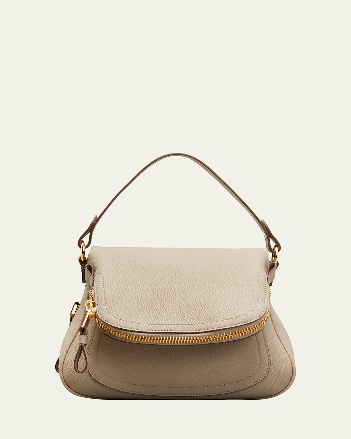 Tom Ford Jennifer Medium Double Strap Bag In Grained Leather In Silk Taupe