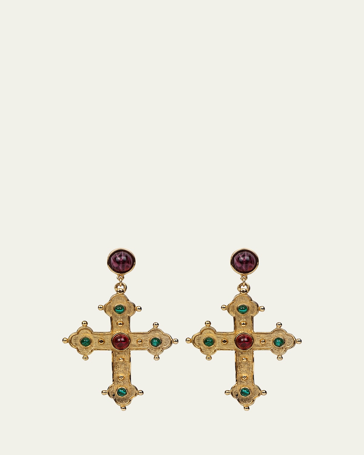 Ben-Amun 24k Gold Electroplated Ruby And Emeraldamy Cross Earrings | Thumbnail 4
