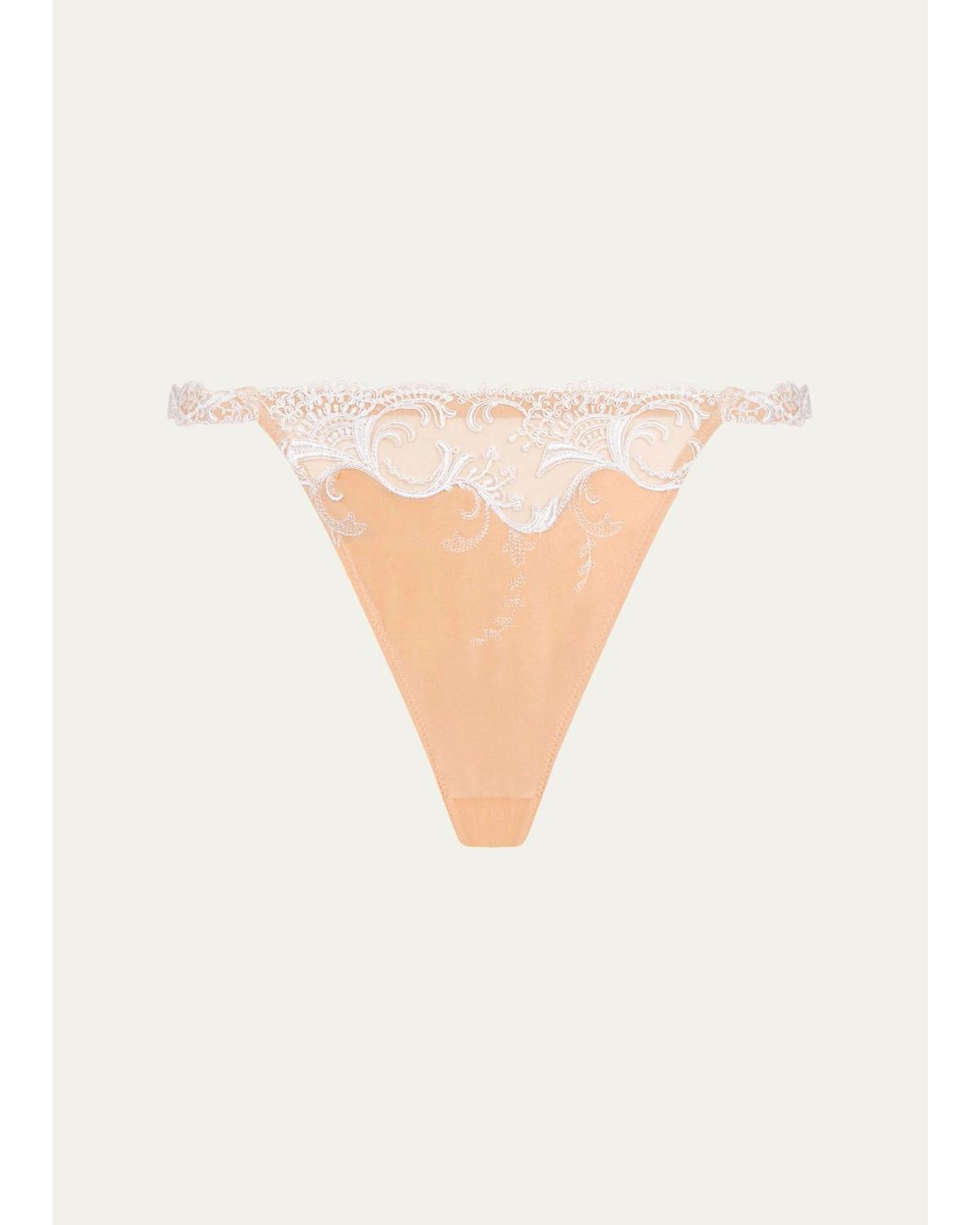Embroidered Satin Thong