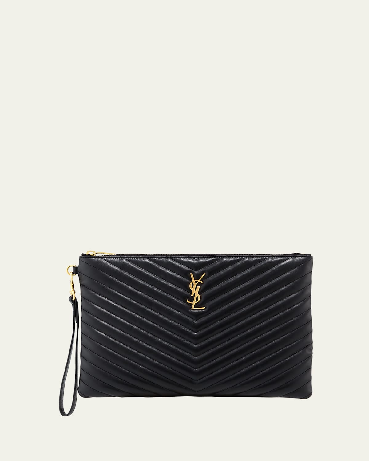 Saint Laurent Monogram Ysl Quilted Wristlet Pouch Bag In Black
