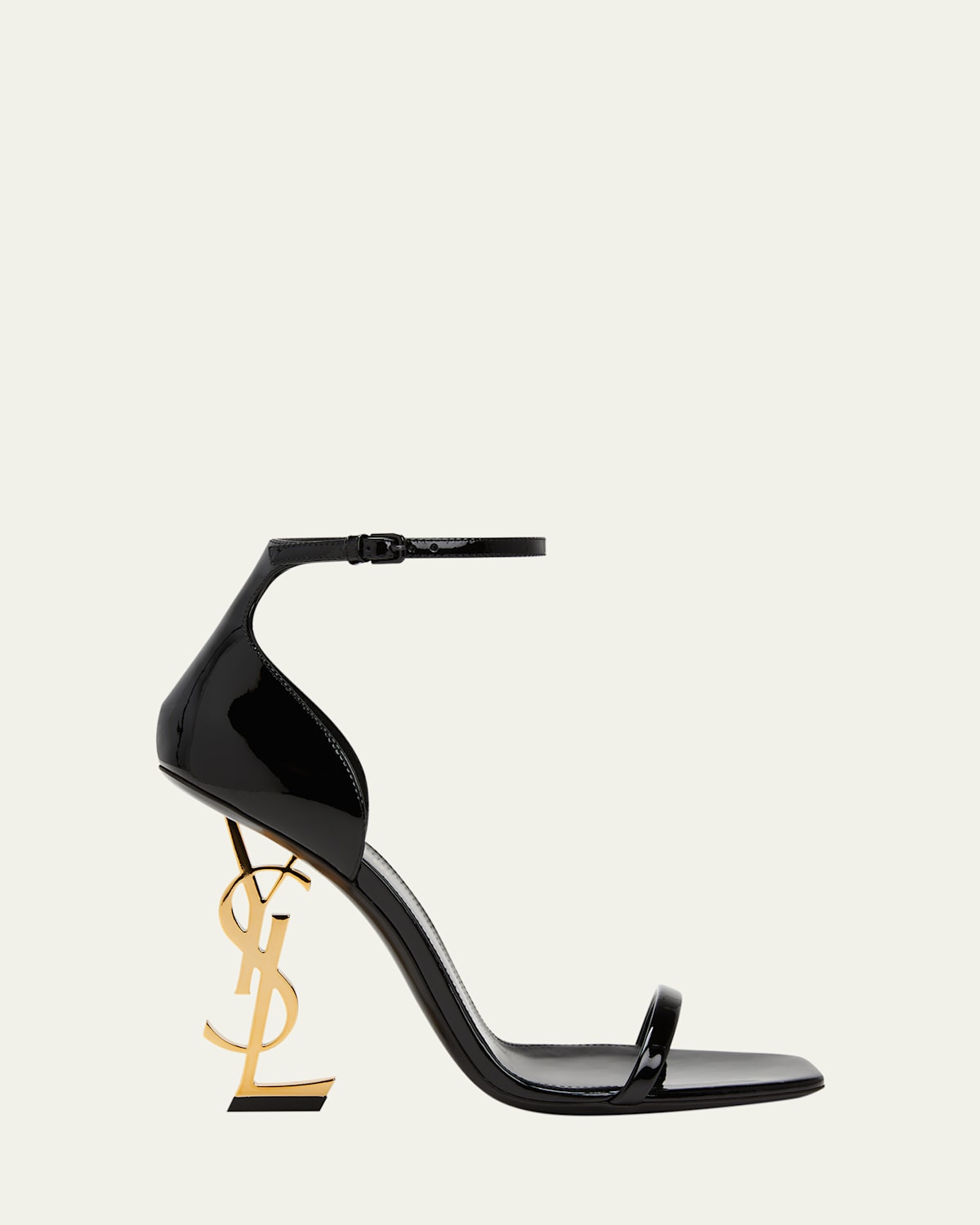 Saint Laurent Opyum Ysl Logo-heel Sandals With Golden Hardware In Black