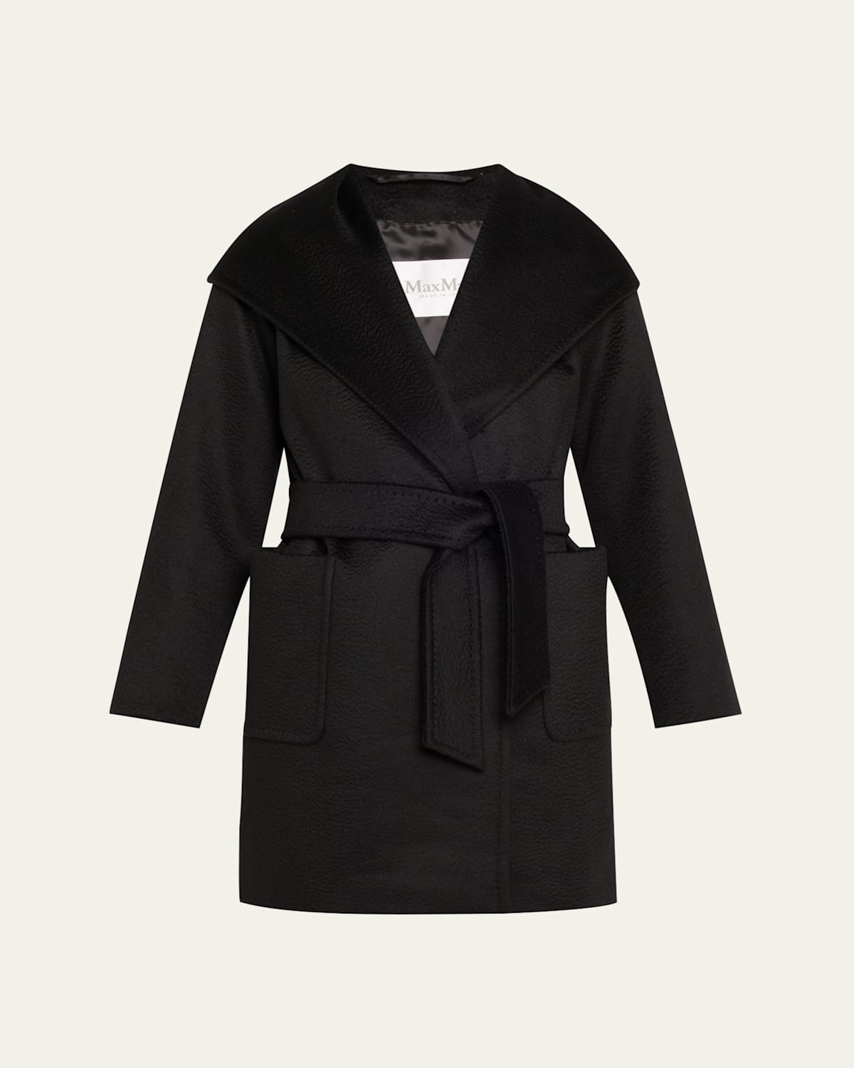 Max Mara Rialto Camel Hair Belted Short Hooded Coat In Black
