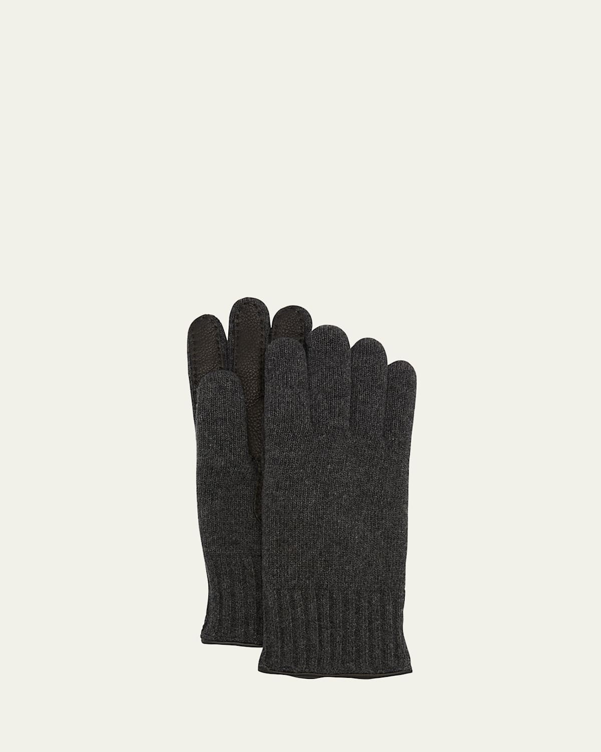 Bergdorf Goodman Men's Cashmere Jersey Gloves w/ Deerskin Palms | Thumbnail 4