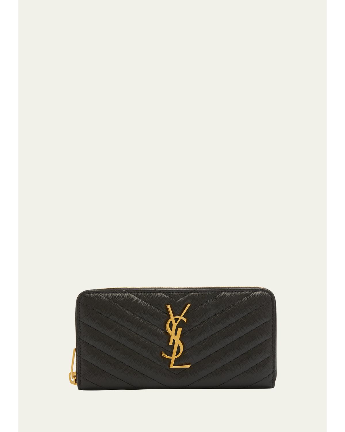 YSL Monogram Large Zip Wallet in Grained Leather