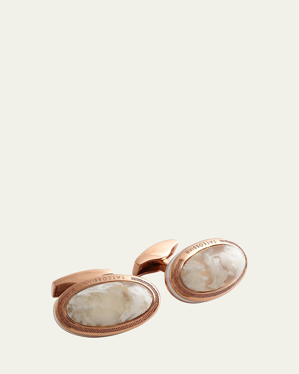 Tateossian Rose-Plated Plume Agate Cuff Links