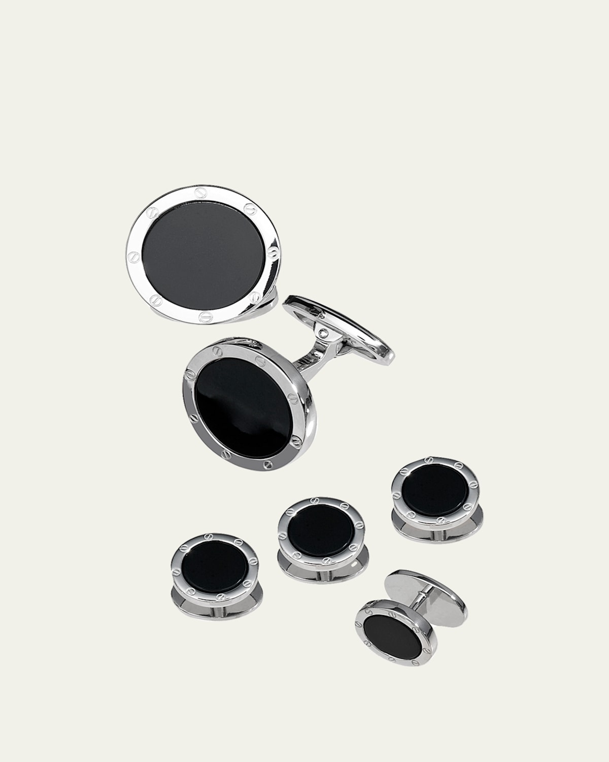 Round Onyx Cuff Link and Stud Set