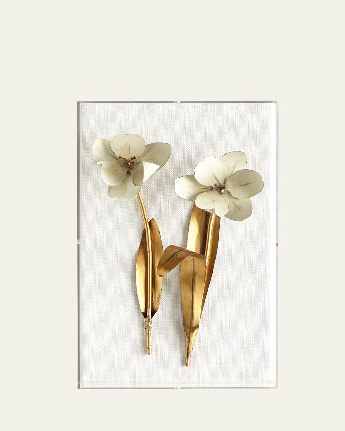Tommy Mitchell Original Gilded Tulip on White Linen | Thumbnail 1