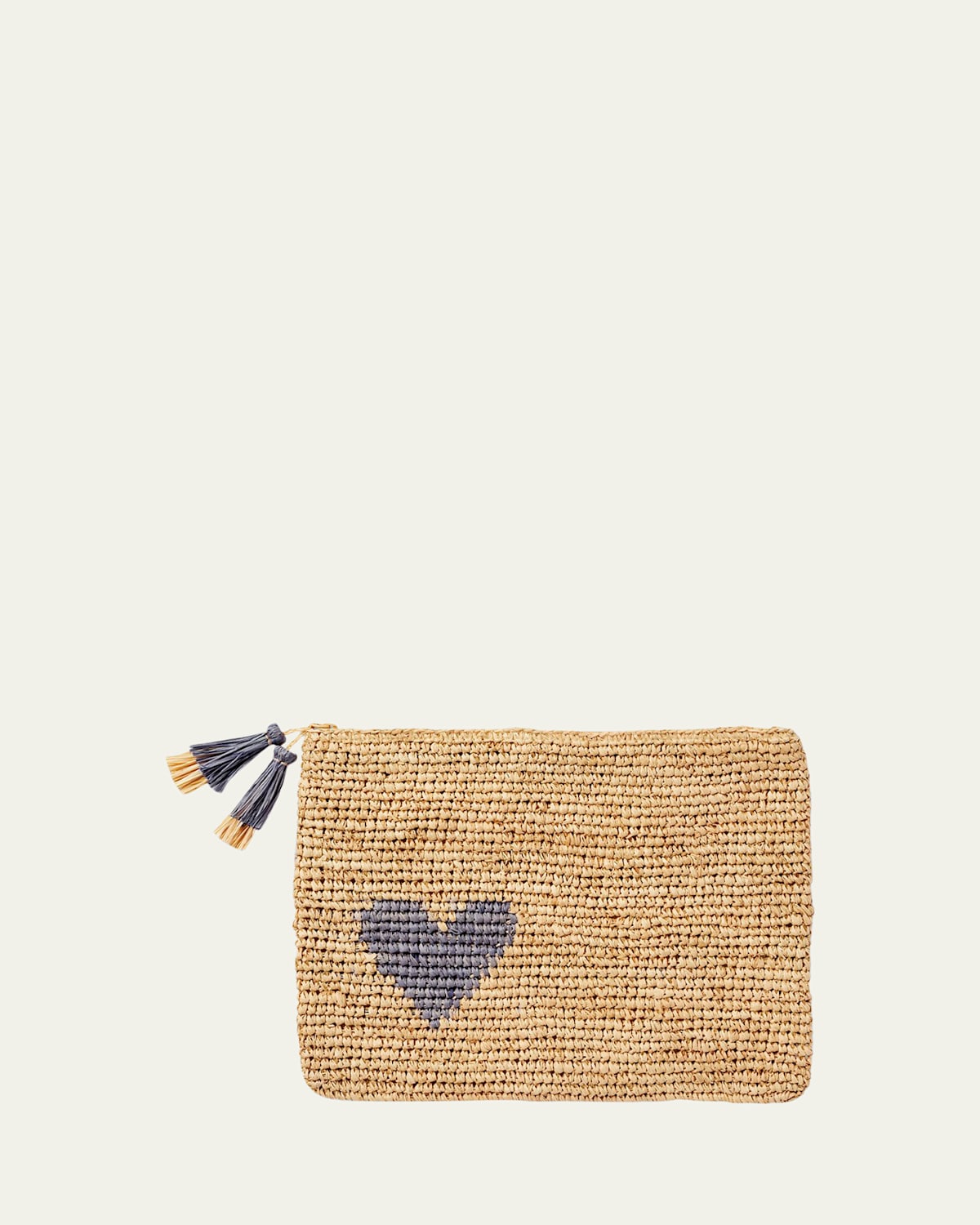 AERIN Small Heart Raffia Zip-Pouch