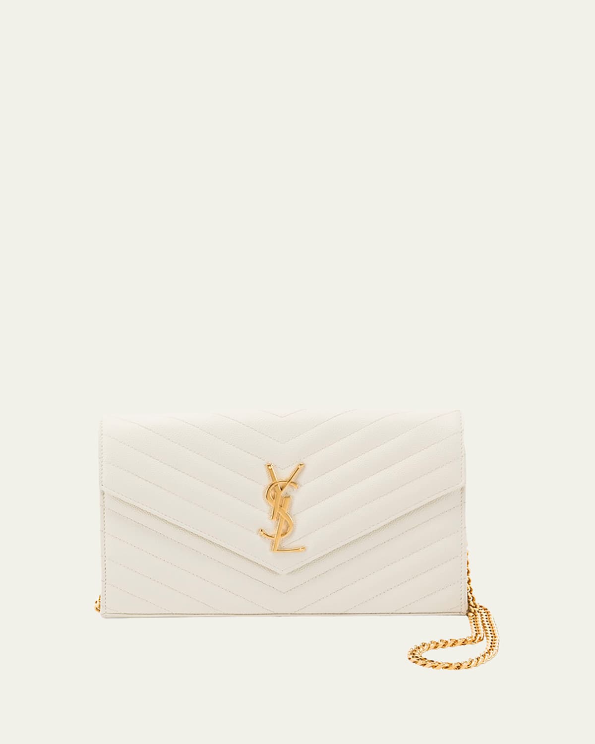 Saint Laurent Ysl Monogram Large Wallet On Chain In Grained Leather In Crema Soft