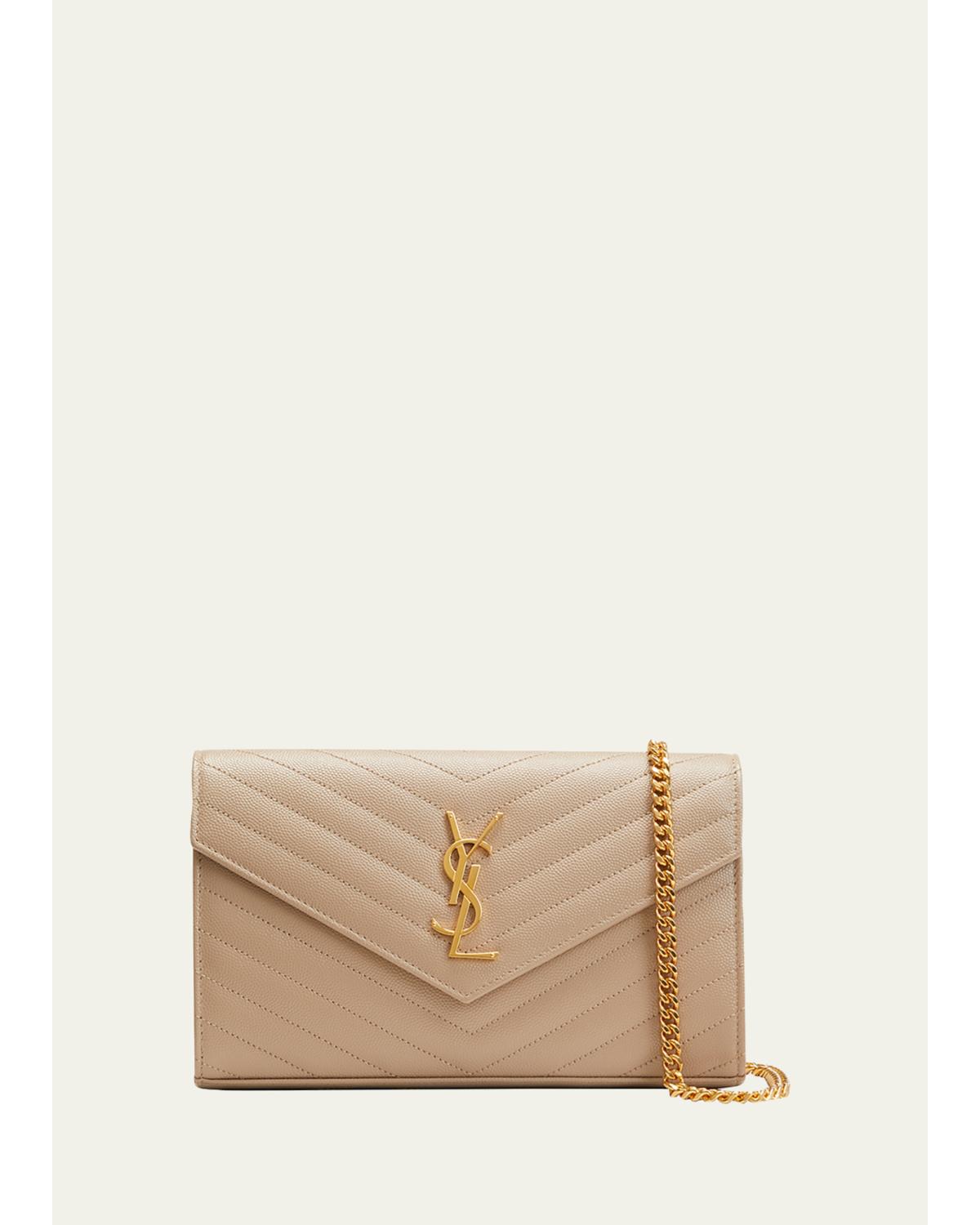 YSL Monogram Large Wallet on Chain in Grained Leather