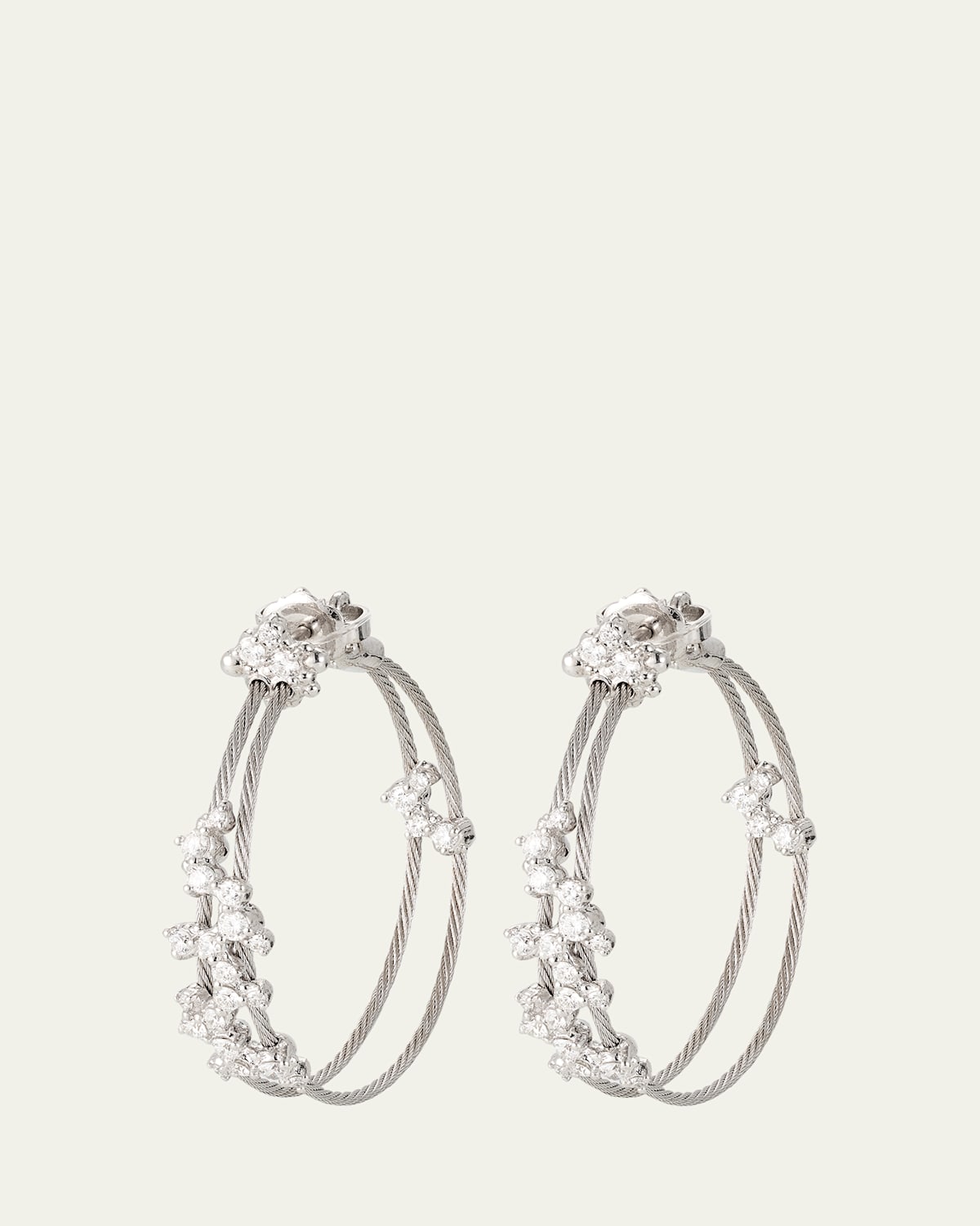 18K White Gold Confetti Wire Double Hoop Earrings
