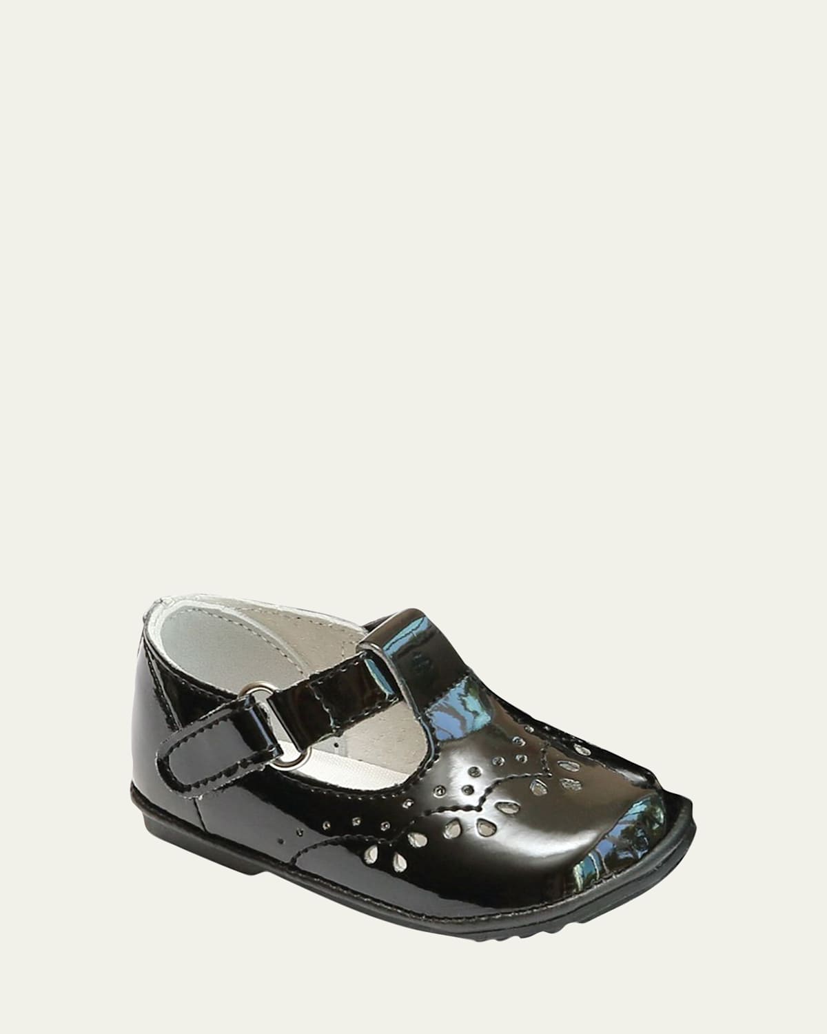 L'amour Shoes Girl's Birdie Patent Leather T-strap Brogue Mary Jane, Baby In Black