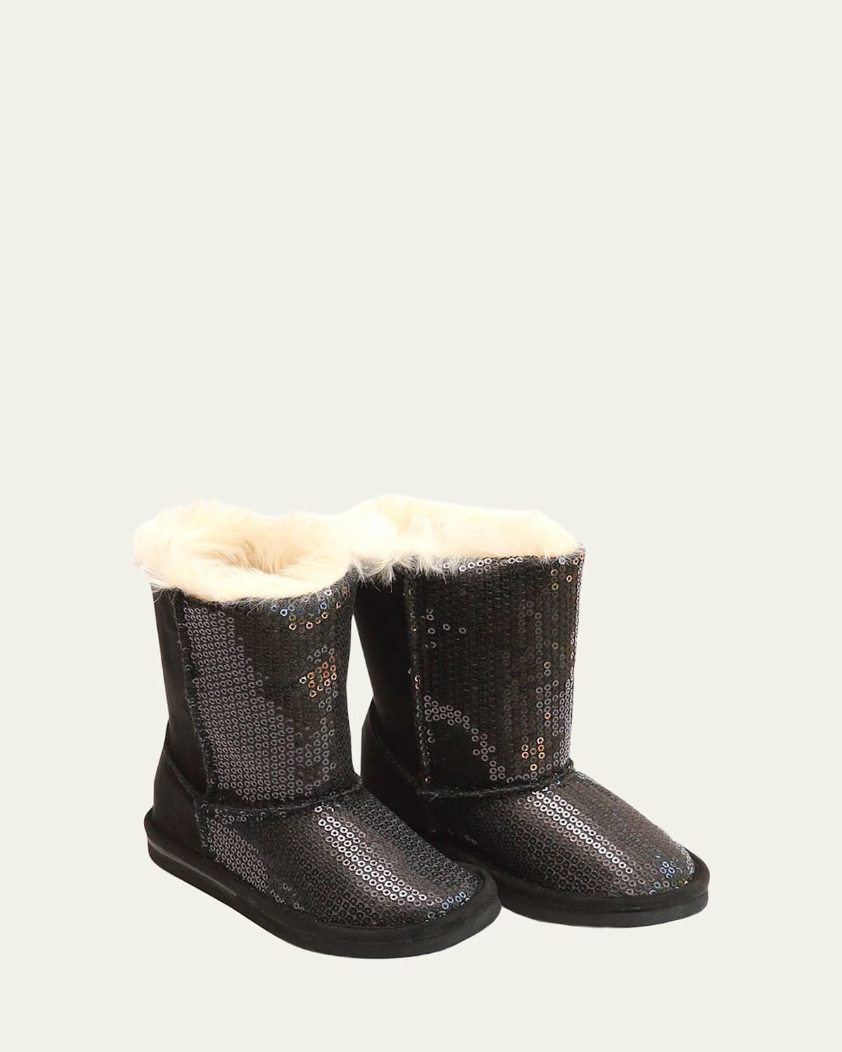 L'amour Shoes Carol Sequin Boots W/ Faux-fur Lining, Baby/toddler/kids In Black