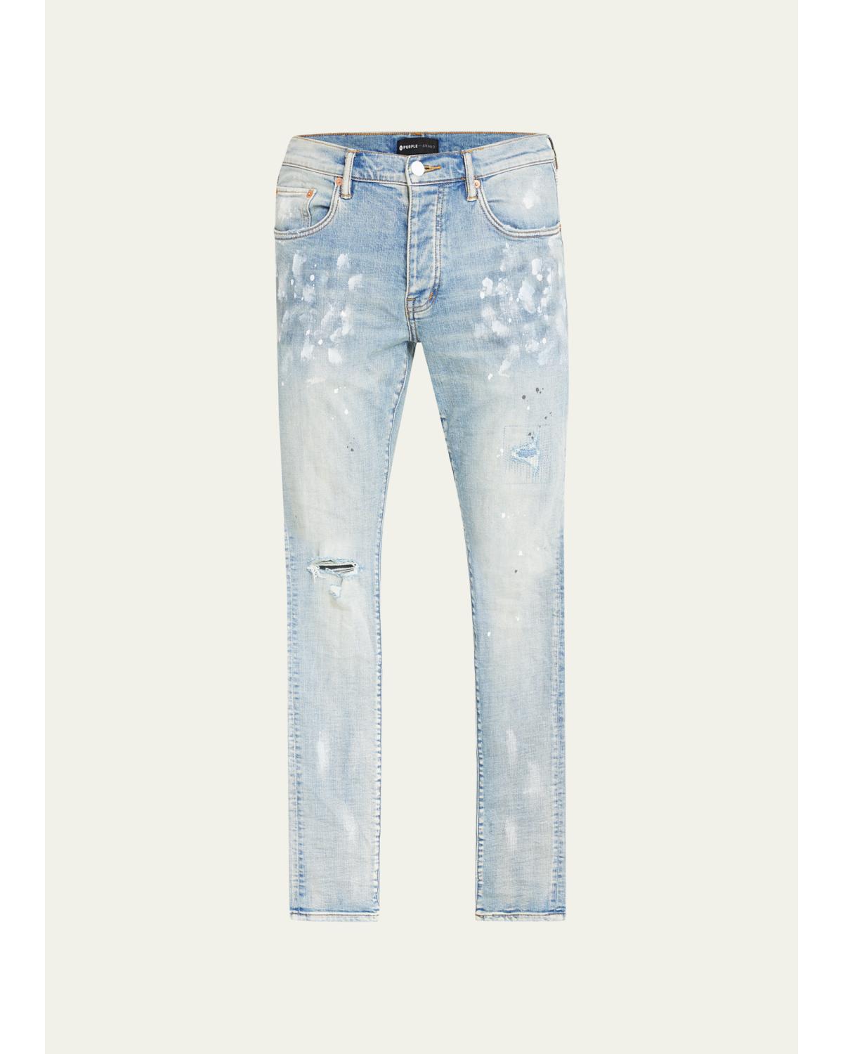 Men'S P001 Light Indigo Paint Blowout Skinny