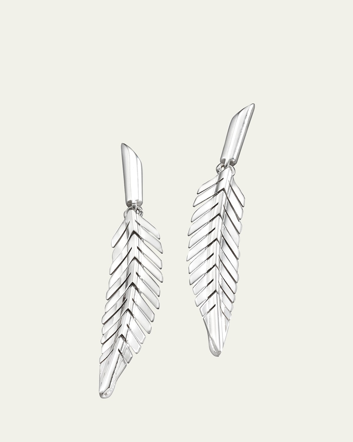 18K White Gold Feather Drop Earrings- Small