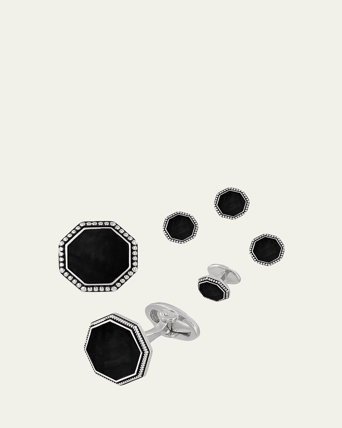 Beaded Octagonal Onyx Cufflinks Studs Set