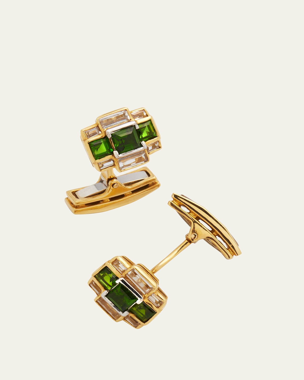 Men's 18K Yellow Gold Chrome Dioxide and Topaz Cufflinks