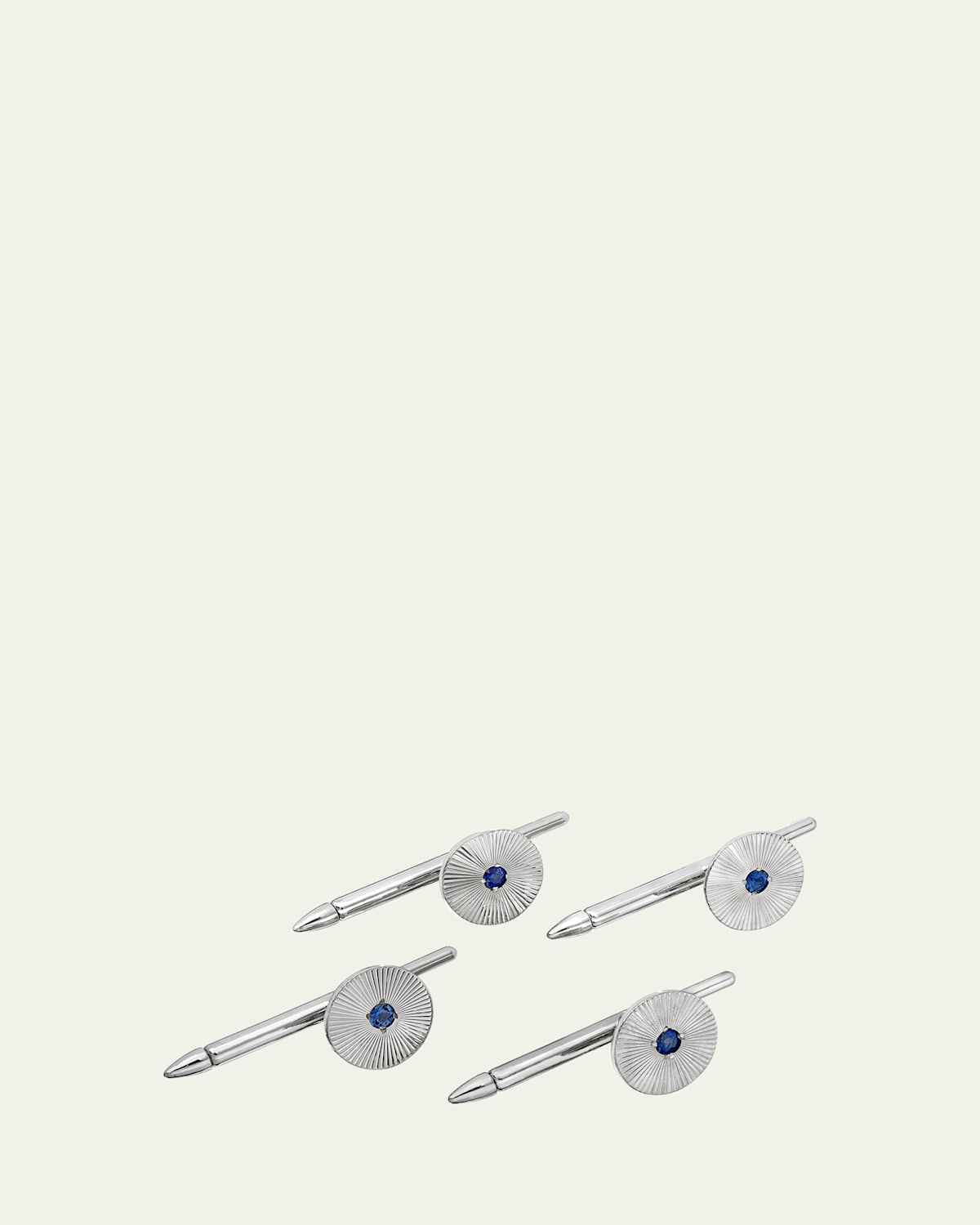 Men's 14K White Gold Blue Sapphire Sunburst Shirt Studs
