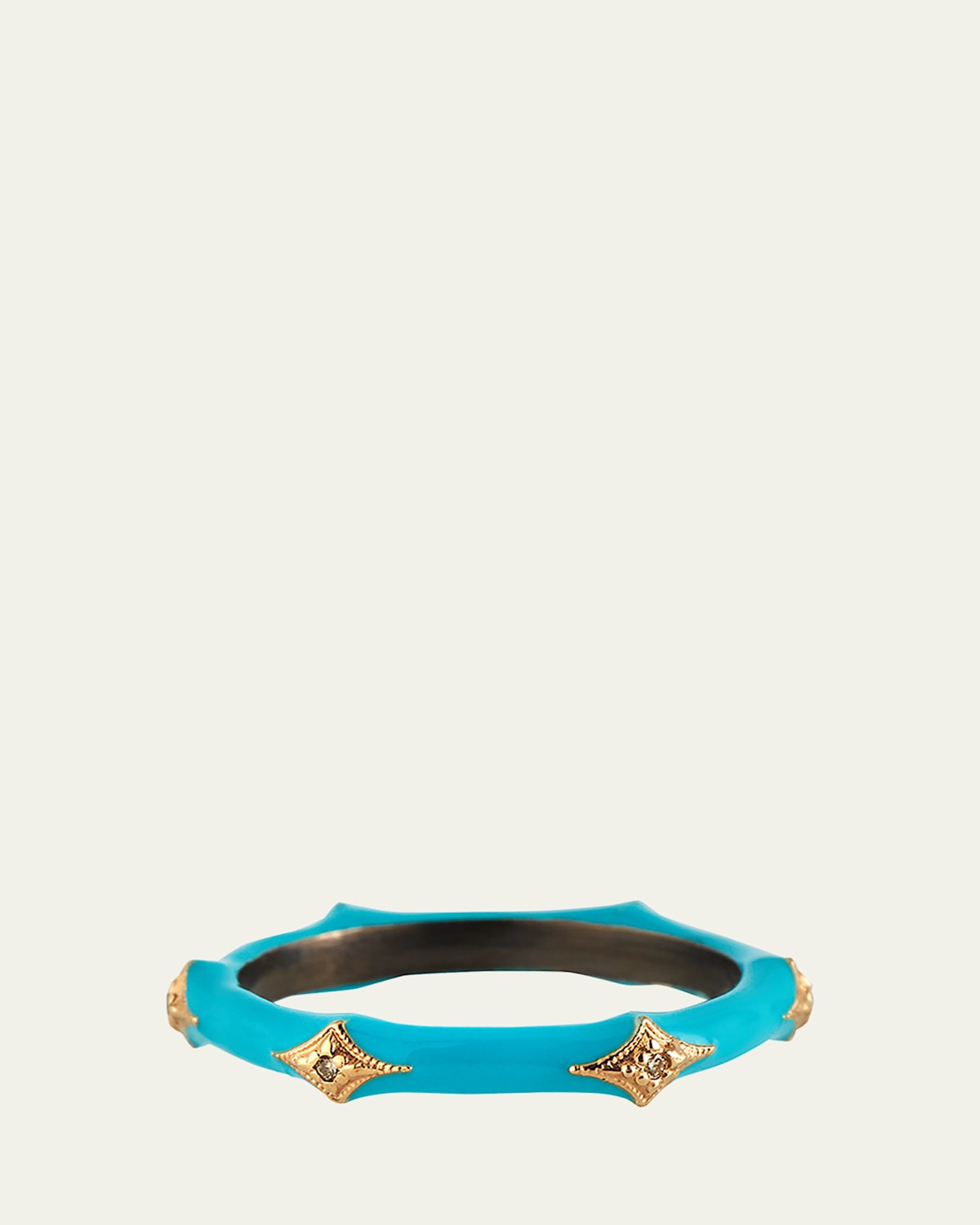 New World Turquoise Enamel Diamond Crivelli Stack Ring, Size 6.5