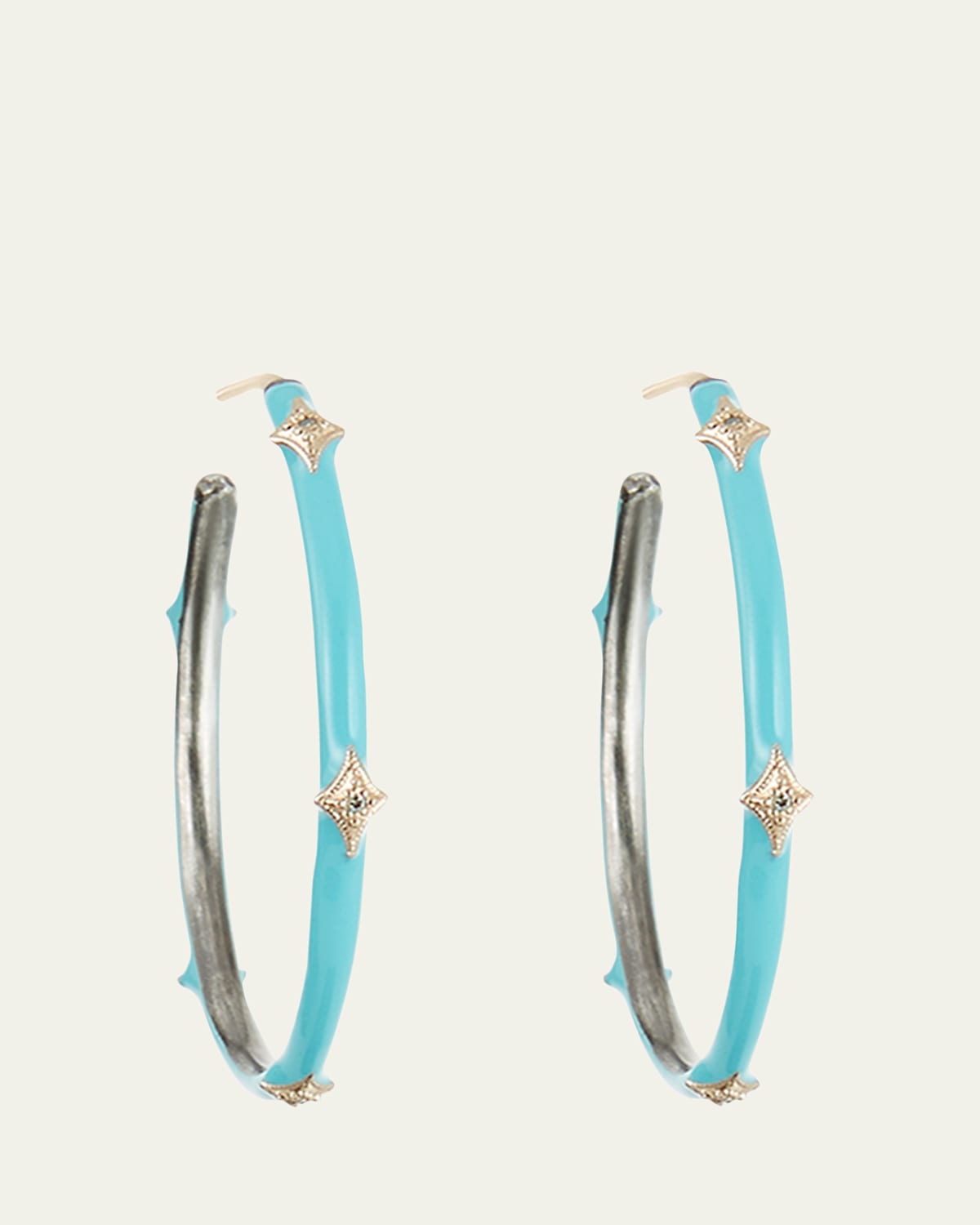 New World Enamel Earrings w/ 14k Gold Crivelli