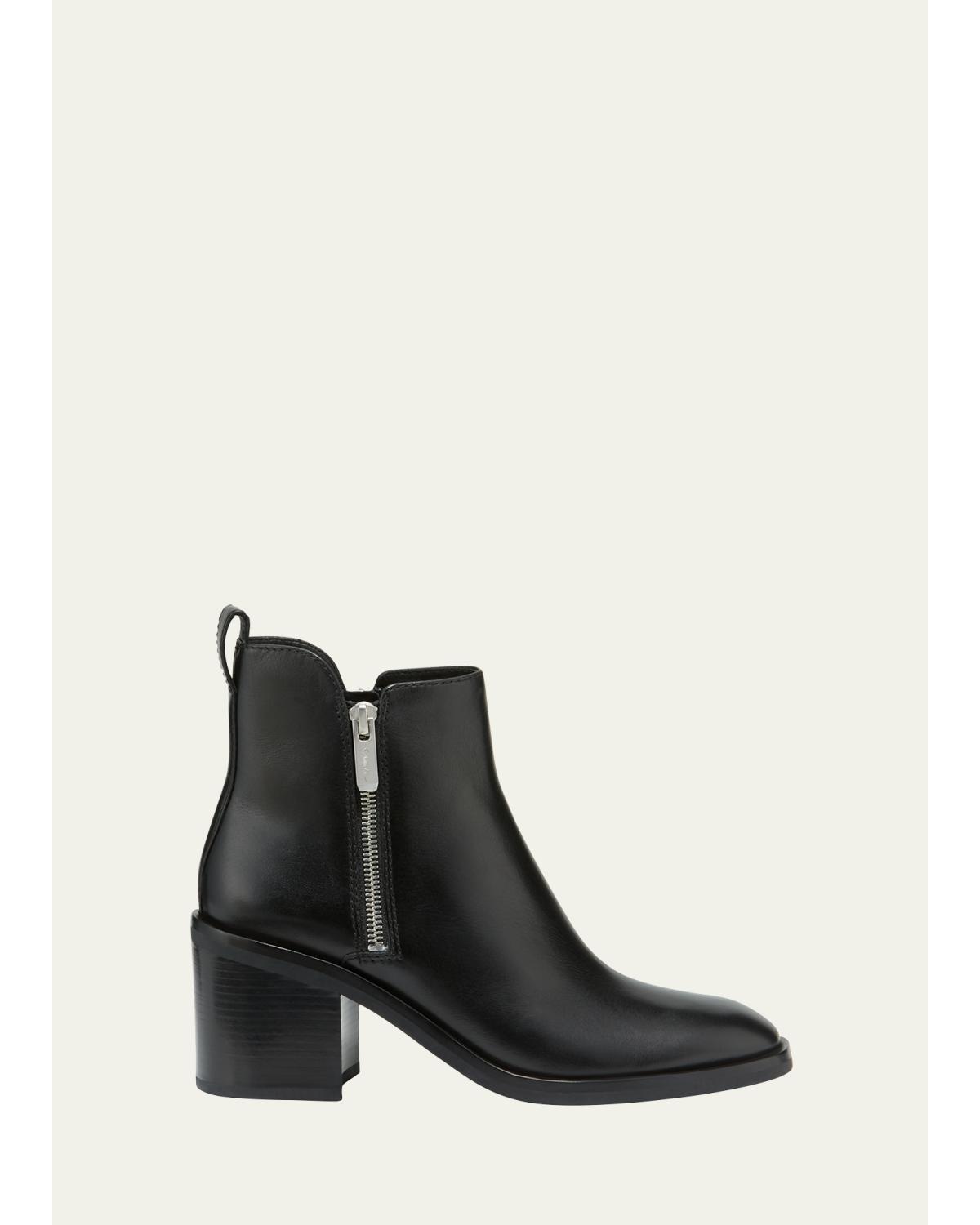 Alexa Leather Double-Zip Ankle Booties