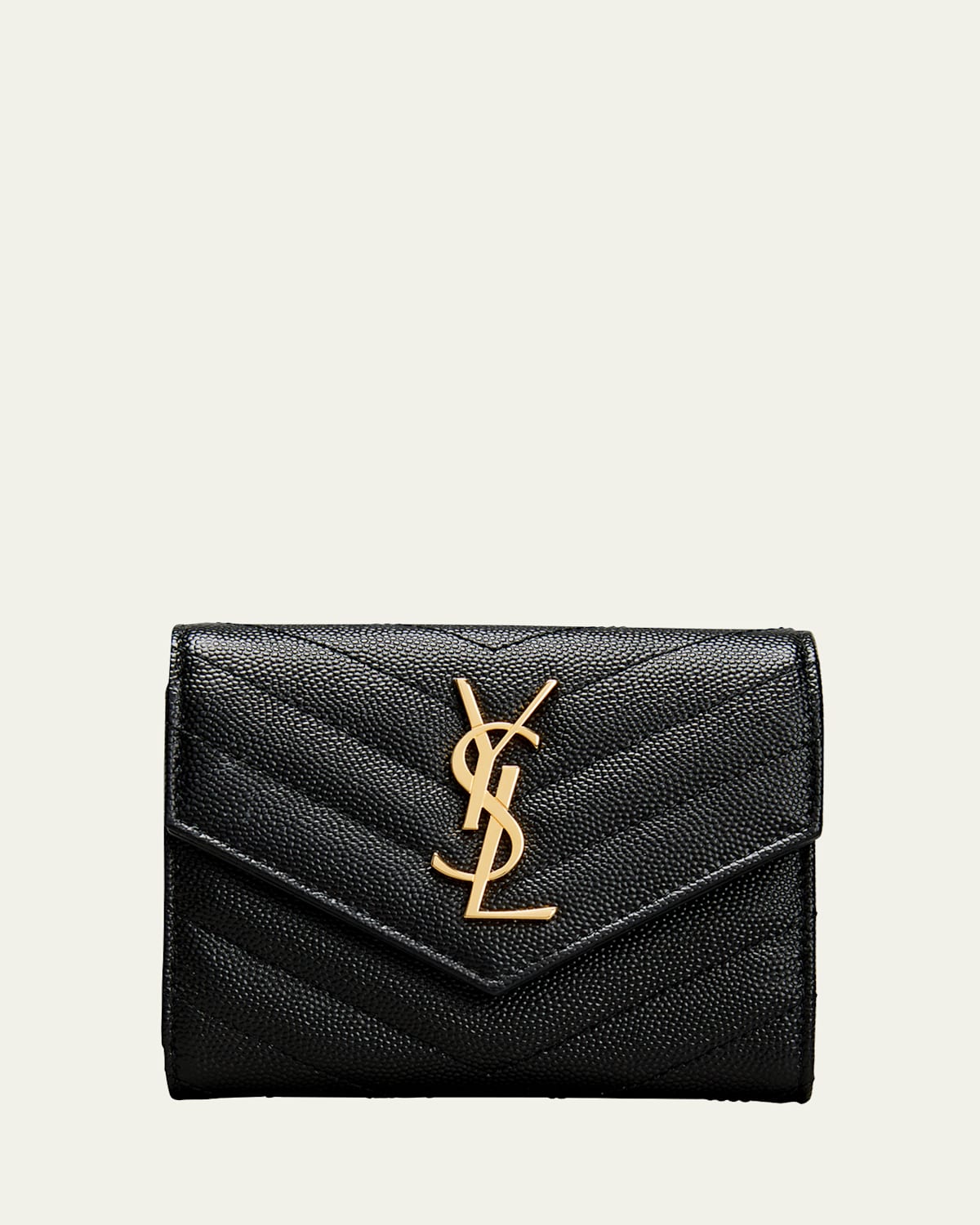 Saint Laurent Ysl Small Grain De Poudre Tri-fold Wallet In Black