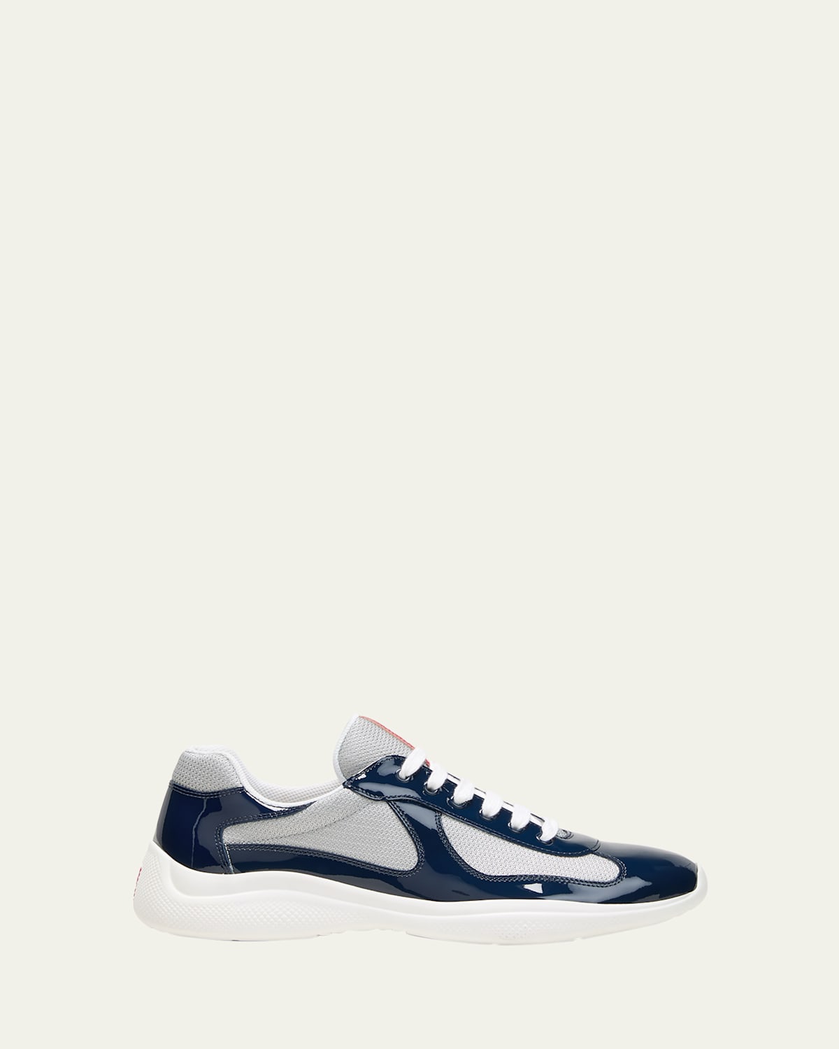 Shop Prada Men's America's Cup Patent Leather Patchwork Sneakers In Royal Silver