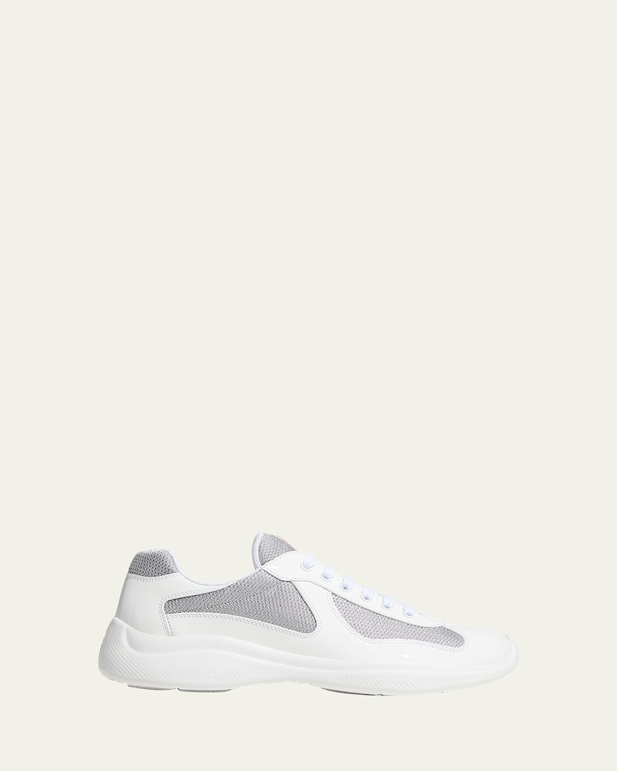 Prada Men's America's Cup Patent Leather Patchwork Sneakers In White