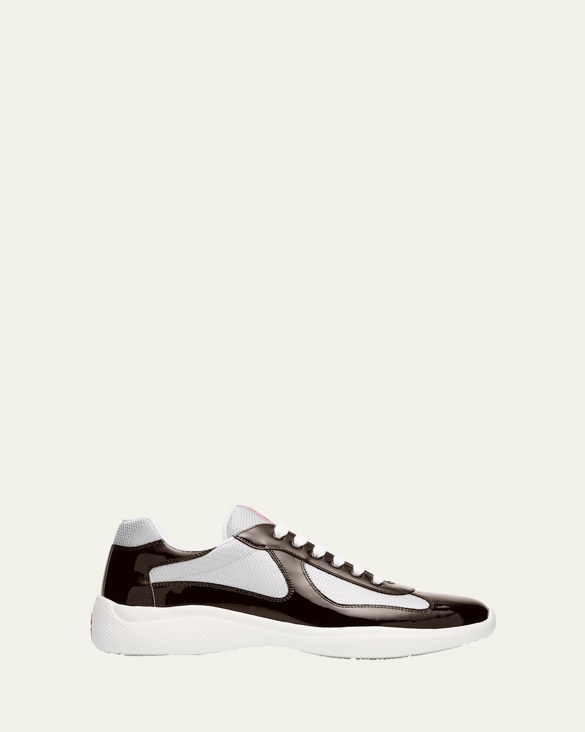 Prada Men's America's Cup Patent Leather Patchwork Sneakers In Brown Silver