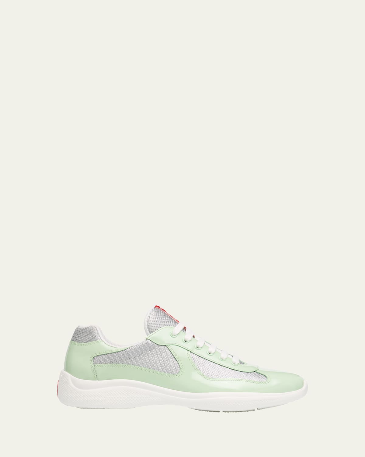 Prada Men's America's Cup Patent Leather Patchwork Sneakers In Dew Green Silver