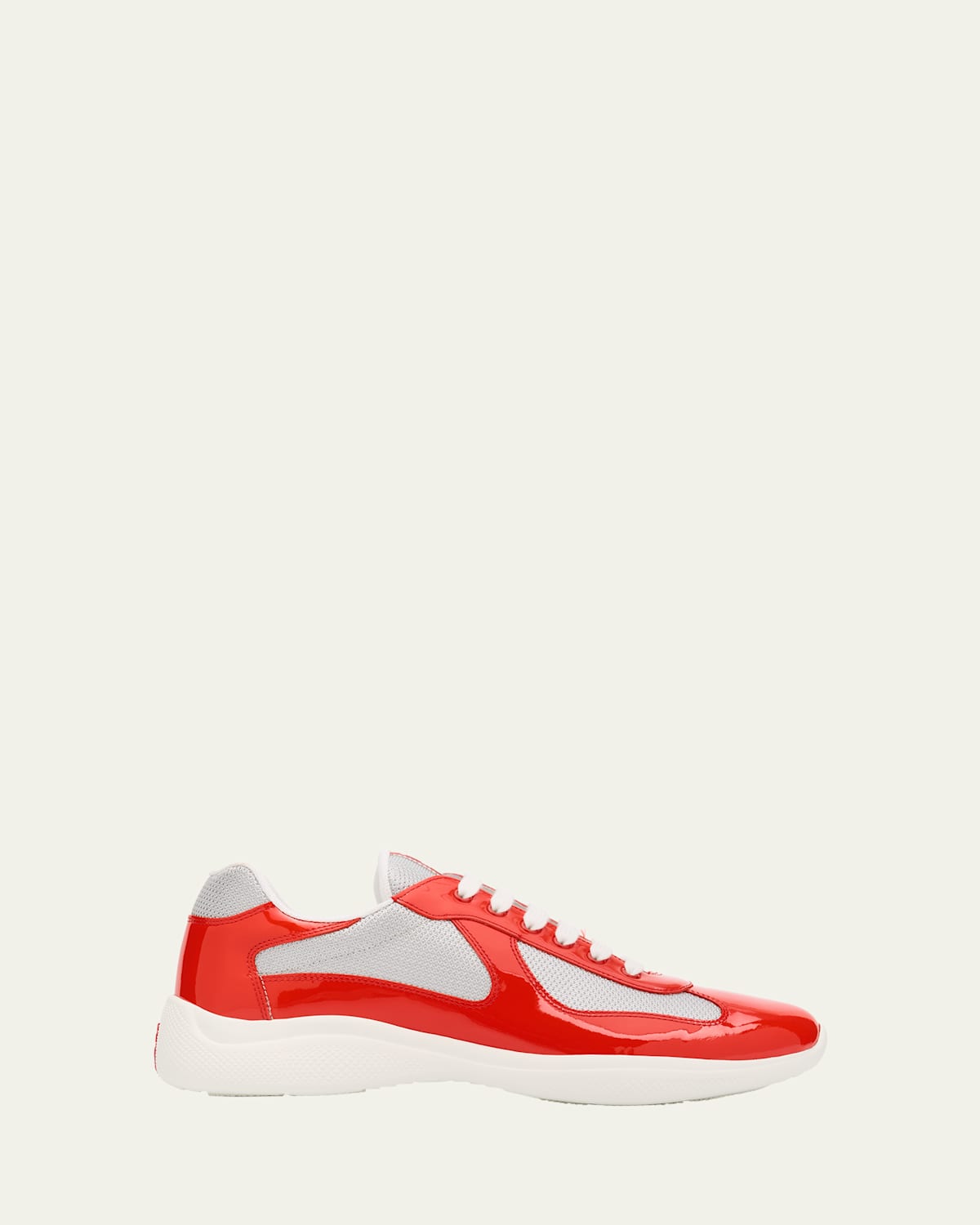Prada Men's America's Cup Patent Leather Patchwork Sneakers In Mandarin Orange Silver
