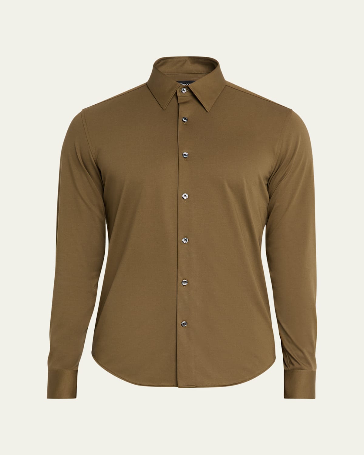 Theory Sylvain Nd Structure Knit Button-up Shirt In Green