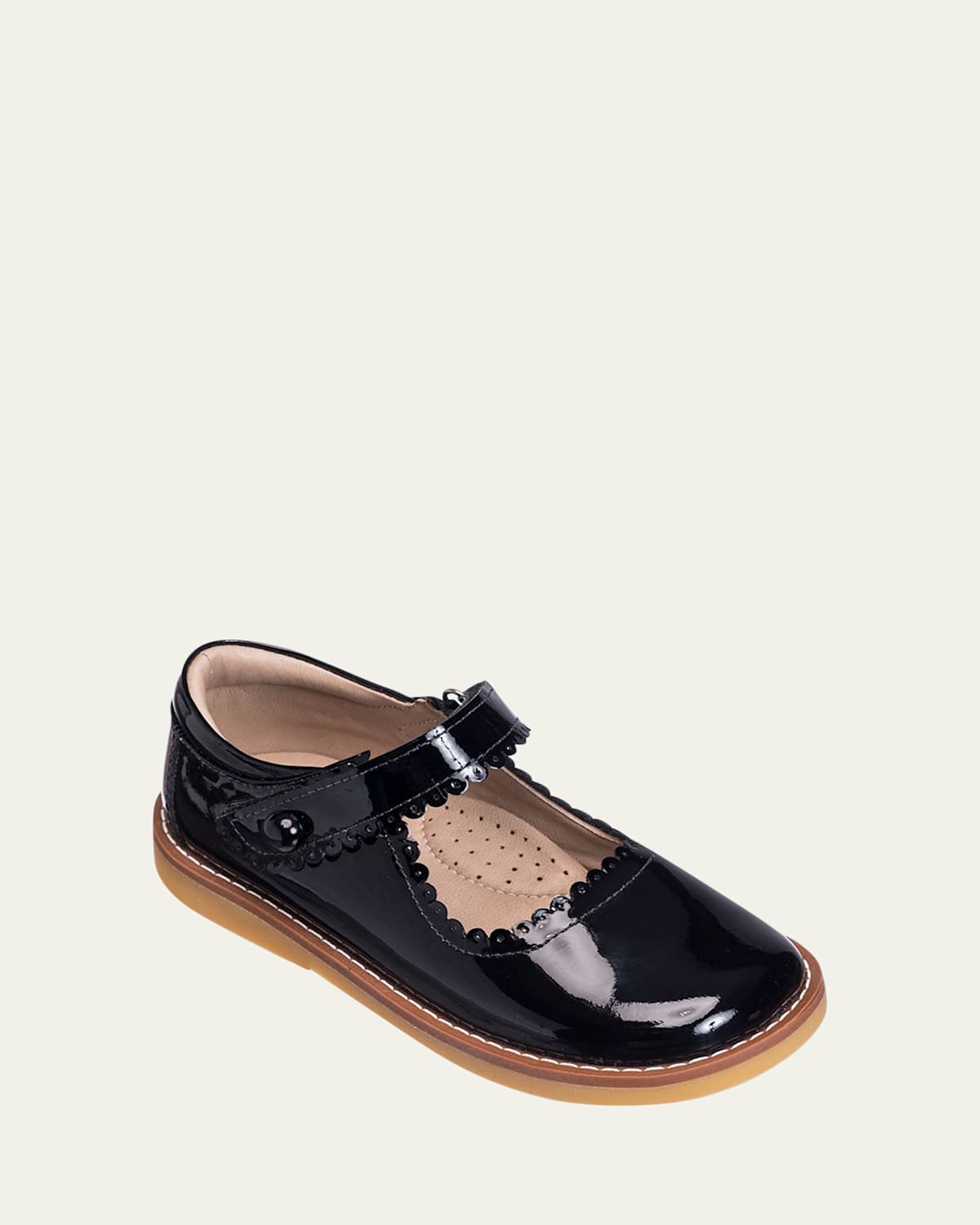 Elephantito Kids' Girl's Scalloped Leather Mary Janes, Toddler In Ptn Black