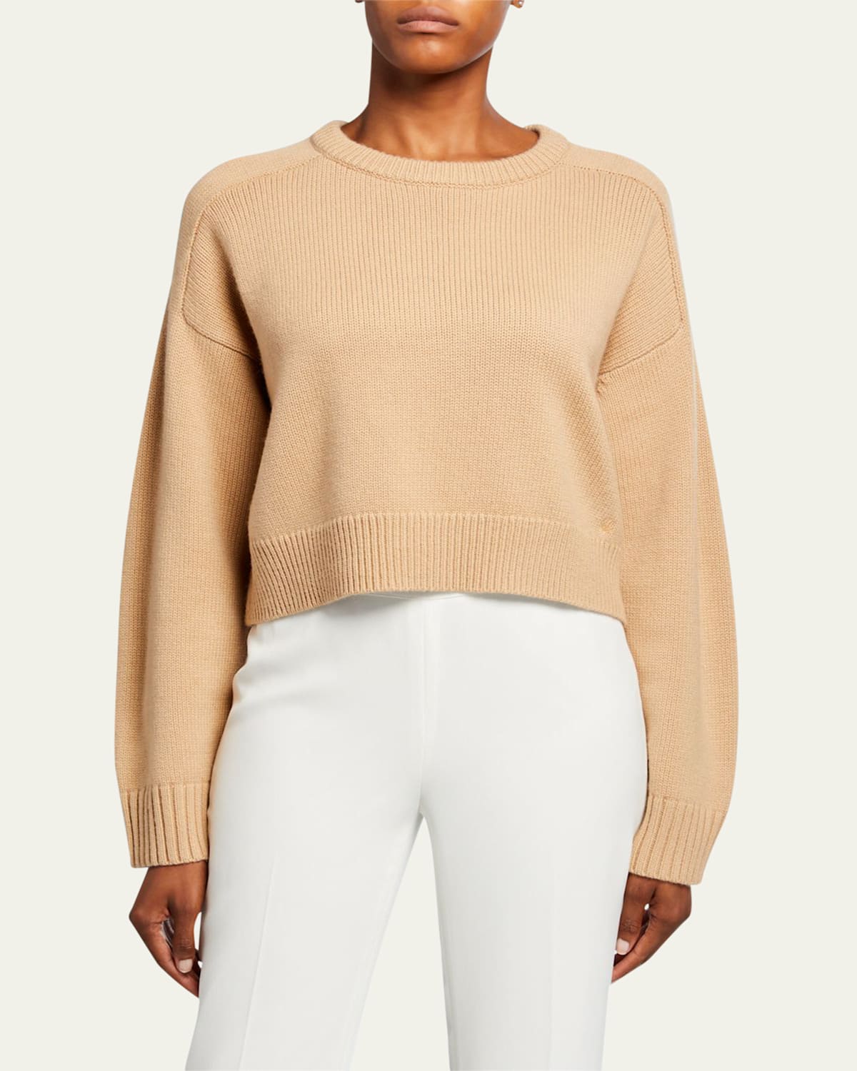 LOULOU STUDIO BRUZZI WOOL-CASHMERE RAGLAN-SLEEVE CROP SWEATER 