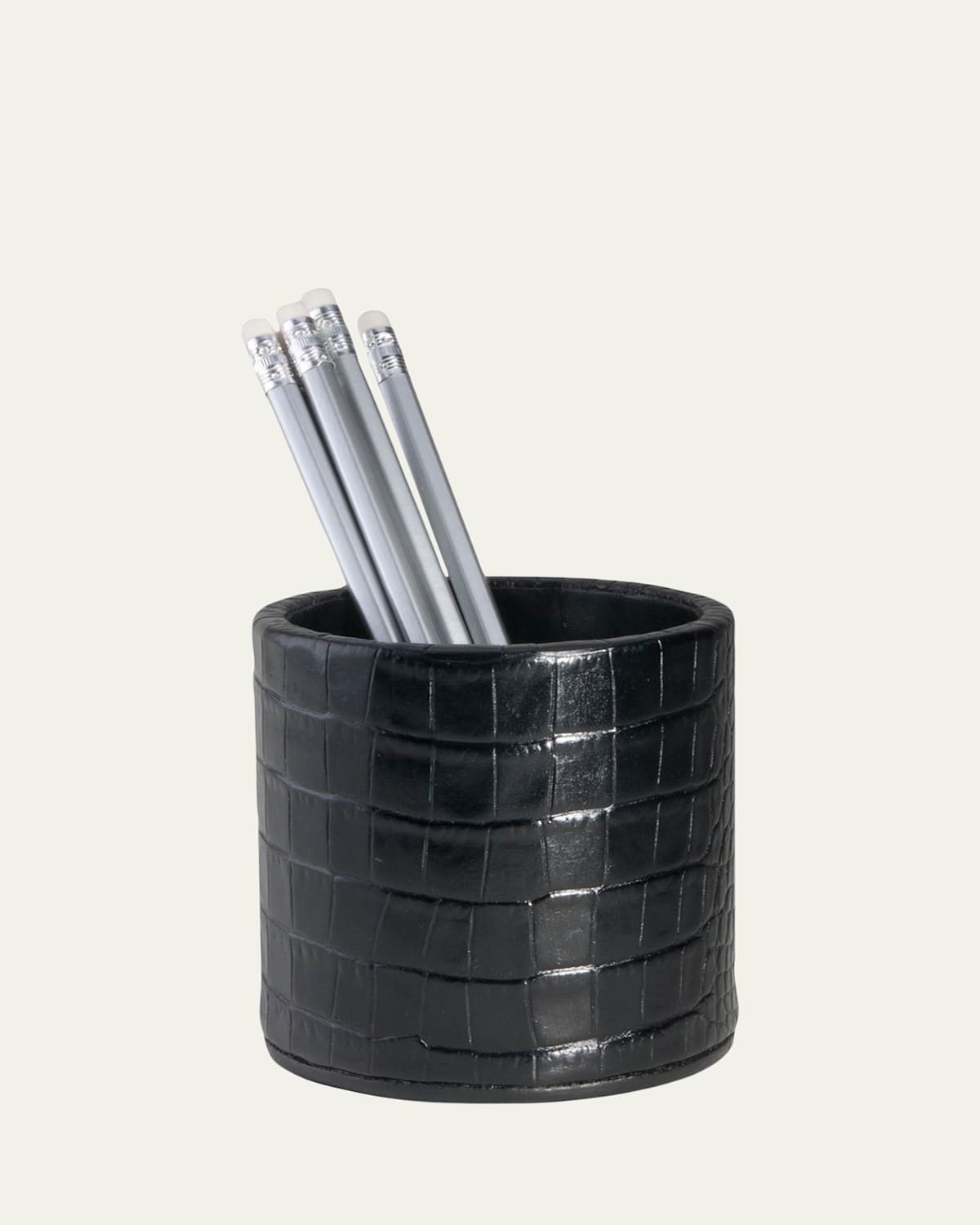 Graphic Image Croc-embossed Pencil Cup In Black