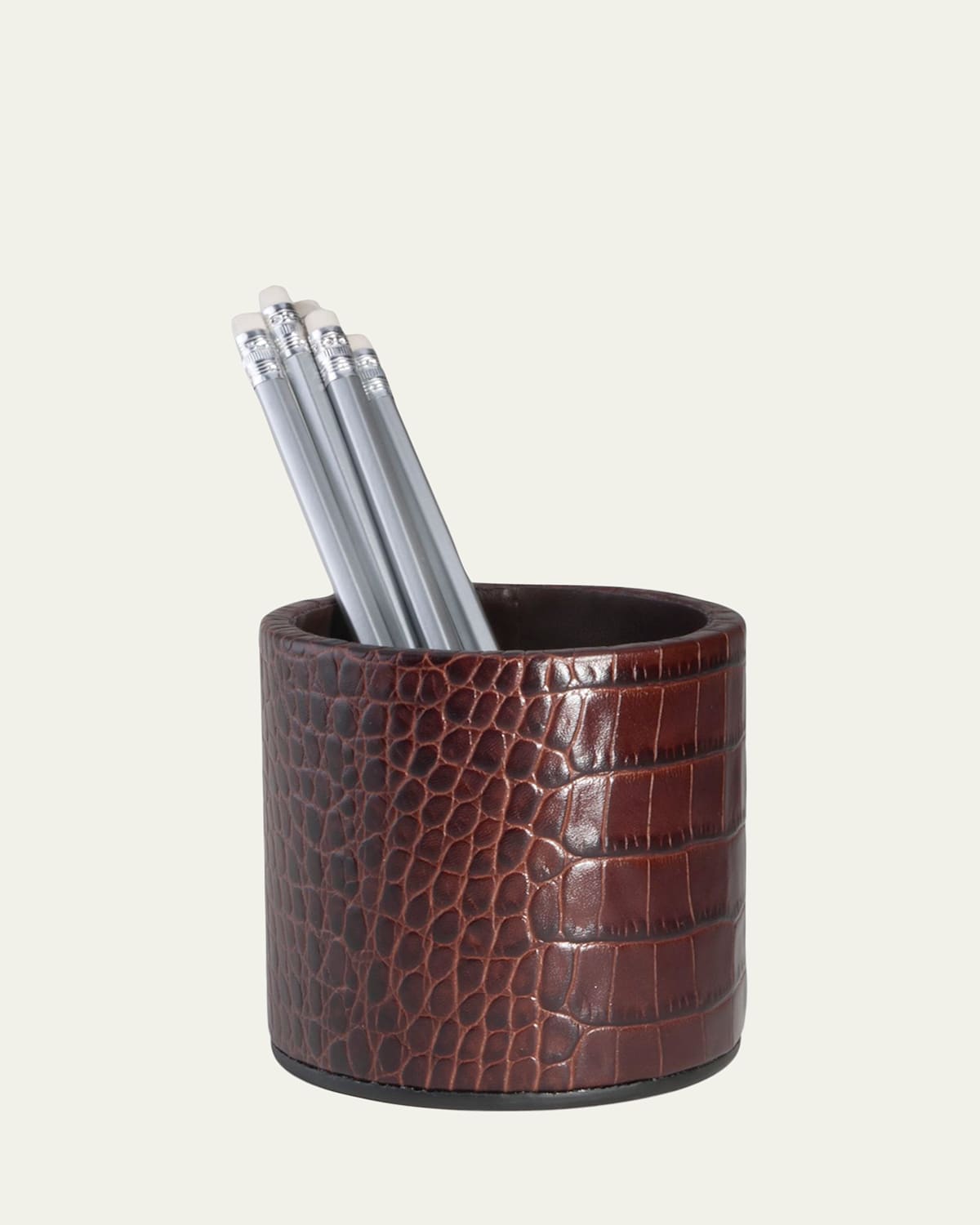 Graphic Image Croc-embossed Pencil Cup In Brown