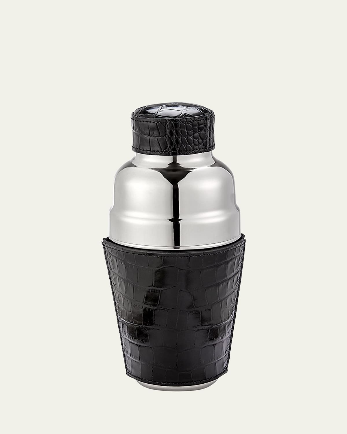 Graphic Image Croc-embossed Leather & Stainless Steel Cocktail Shaker In Brown