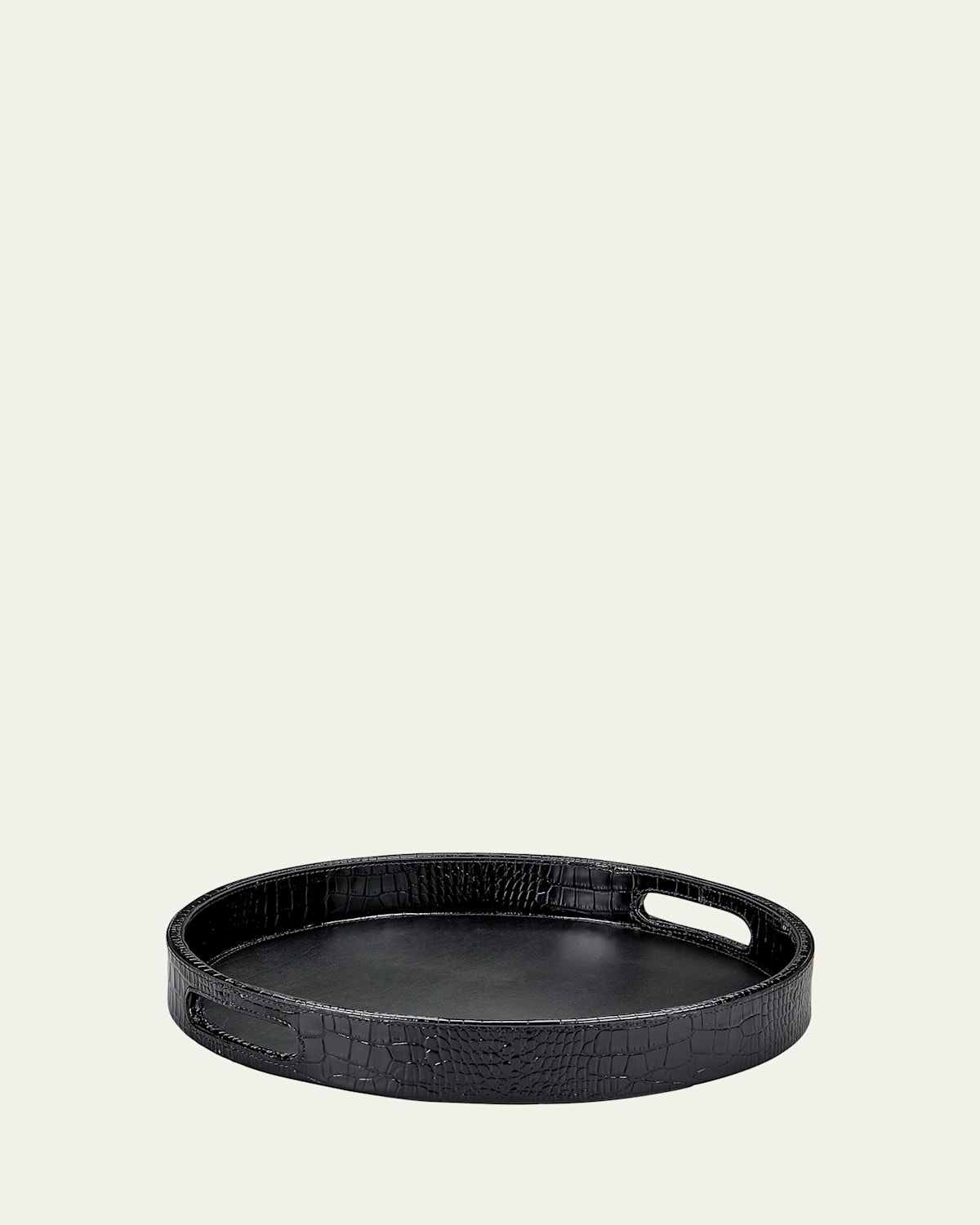 Graphic Image Round Leather Tray In Brown