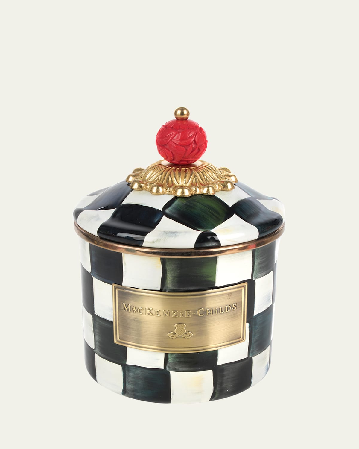Mackenzie-childs Mackenzie Childs Courtly Check Enameled Steel Demi Canister In Black