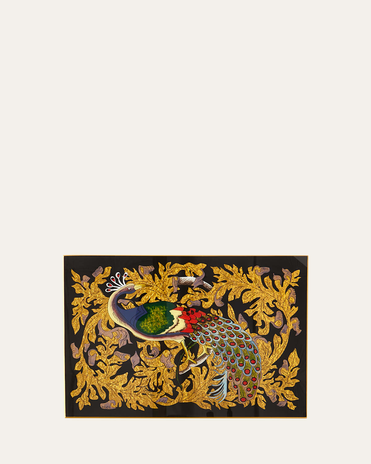 Nomi K Golden Leaf Peacock Glass Placemat In Multi Pattern