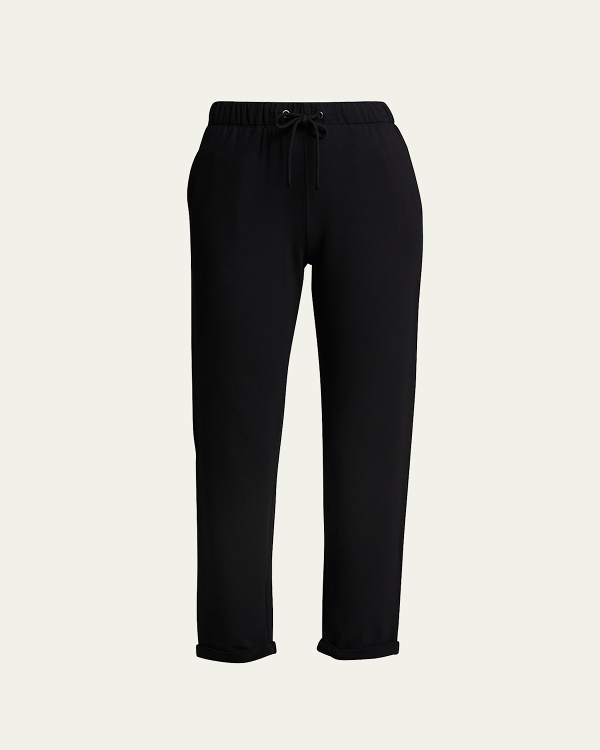 Majestic Drawstring French Terry Pants With Rolled Hem In Noir