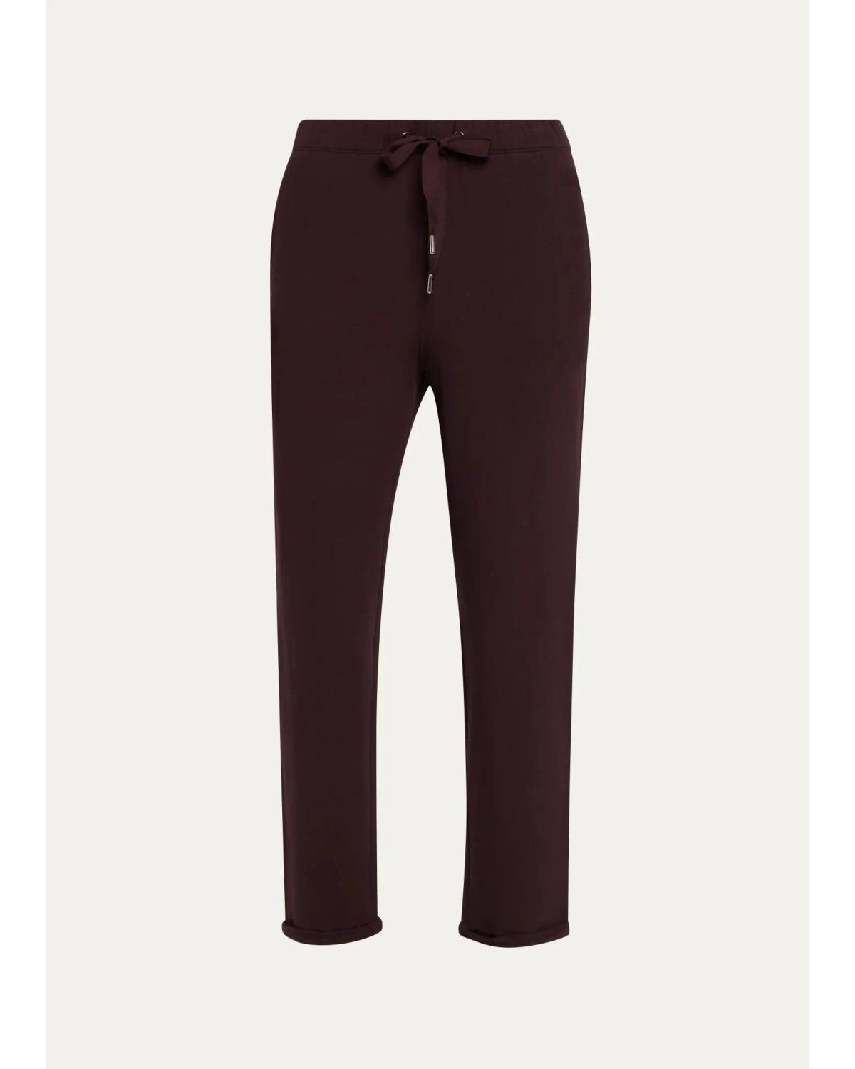 Majestic Drawstring French Terry Pants With Rolled Hem In Brown