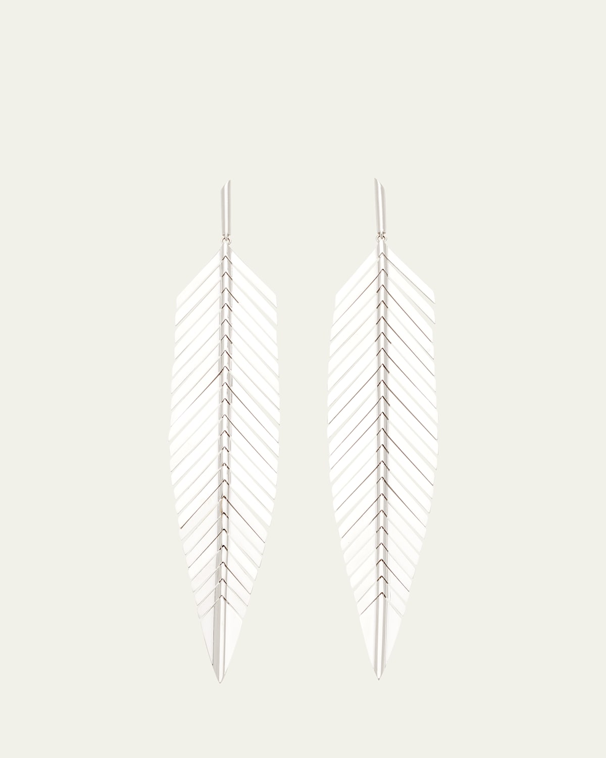 18k White Gold Large Feather Drop Earrings