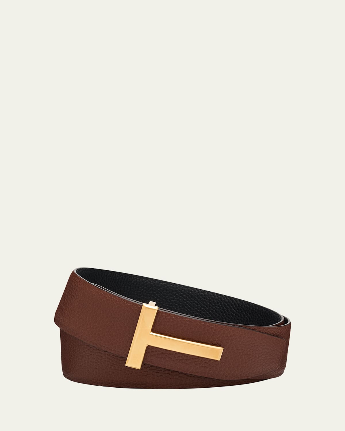 Tom Ford Logo-plaque Belt In Mahogany