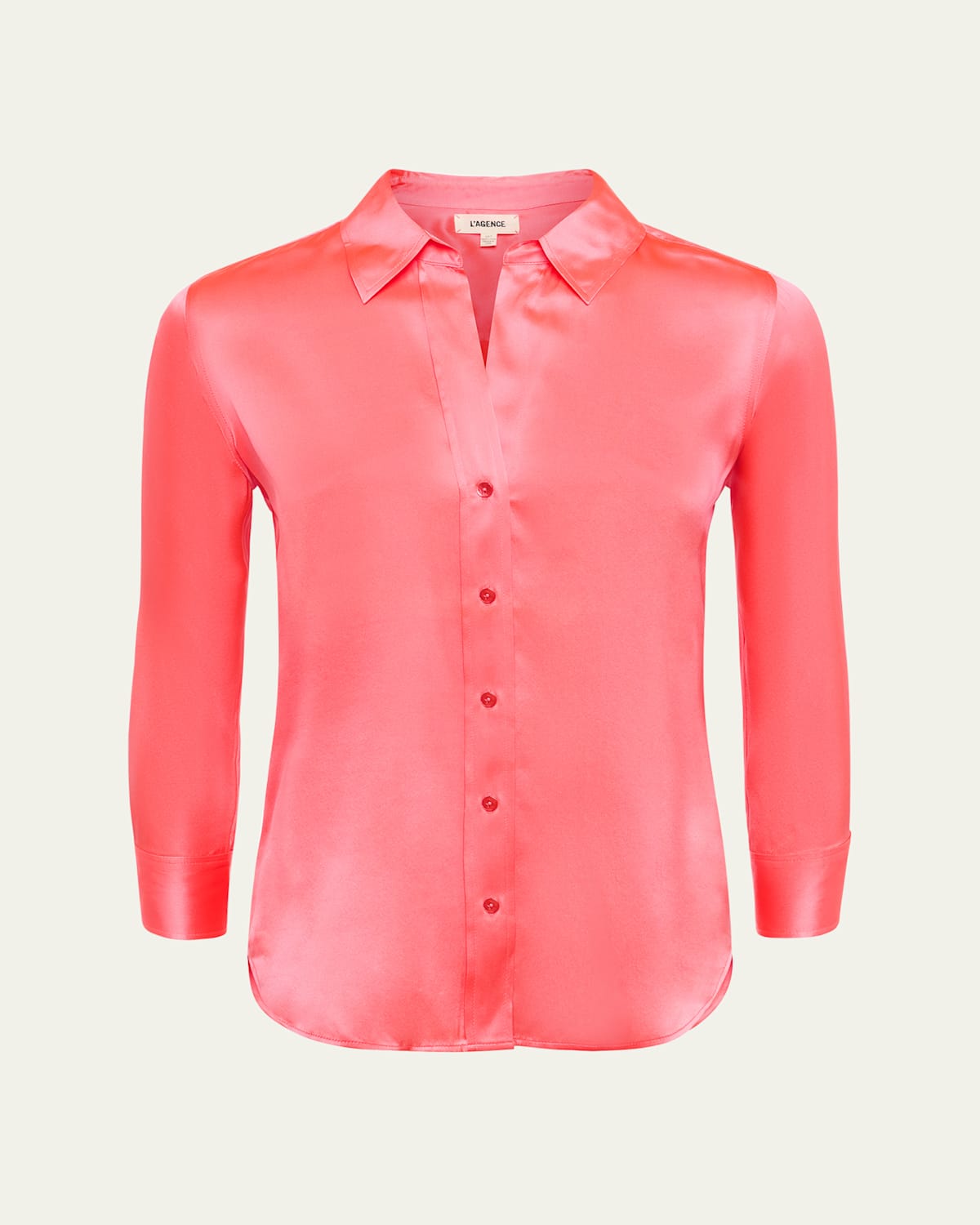 L Agence Dani Silk Satin 3/4-sleeve Button-down Blouse