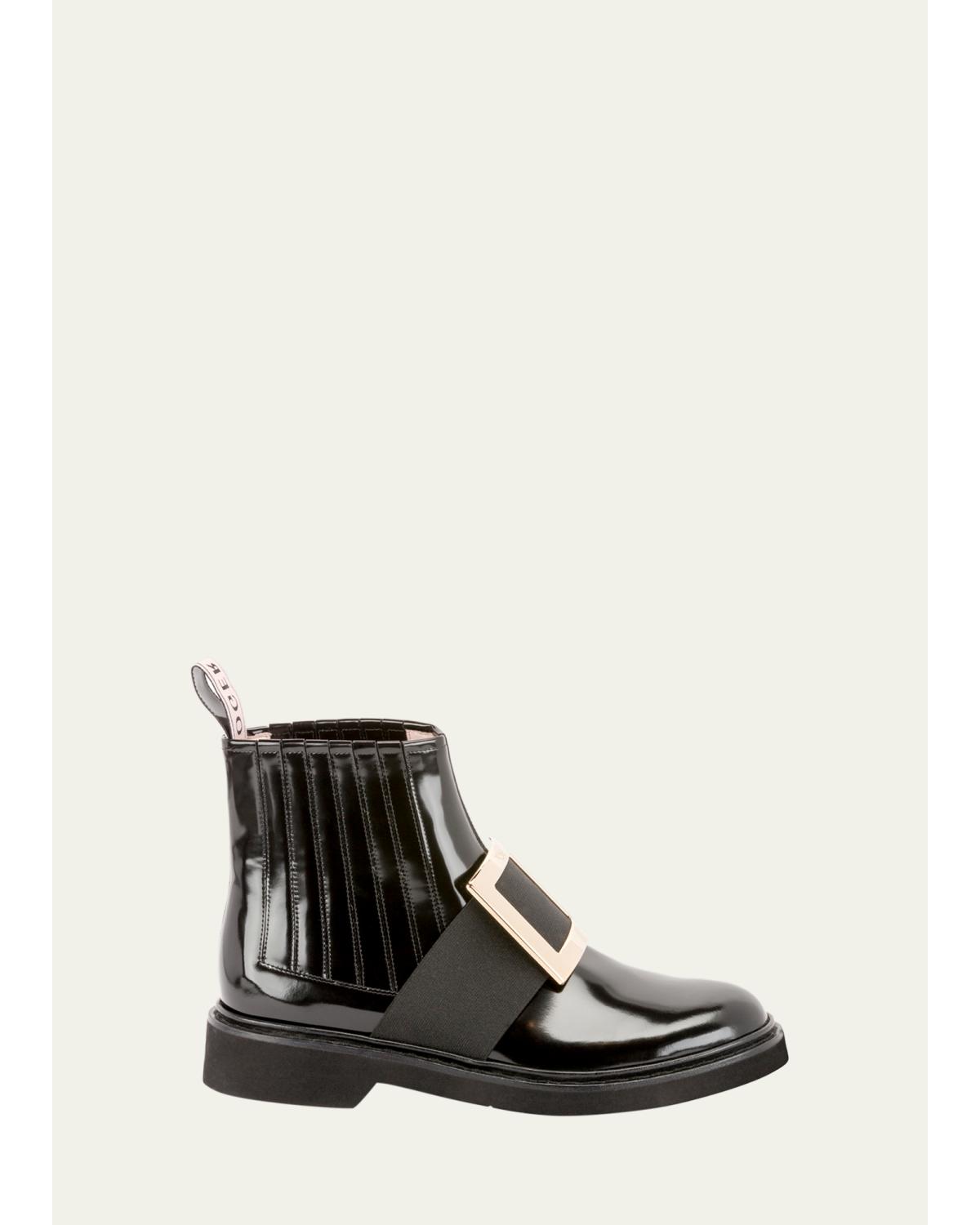 Viv Ranger Patent Leather Pilgrim Buckle Booties