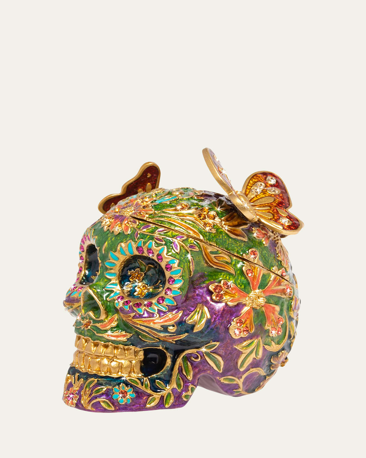 Jay Strongwater Rivera Butterfly Skull Mexican Skull Box In Multi