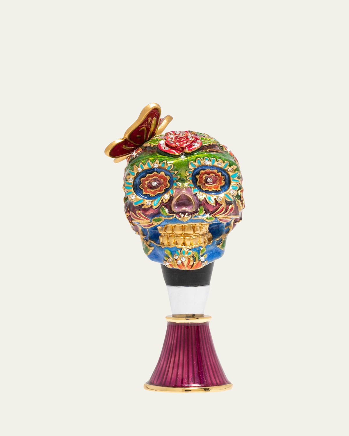 Jay Strongwater Skull Wine Stopped And Stand In Multi