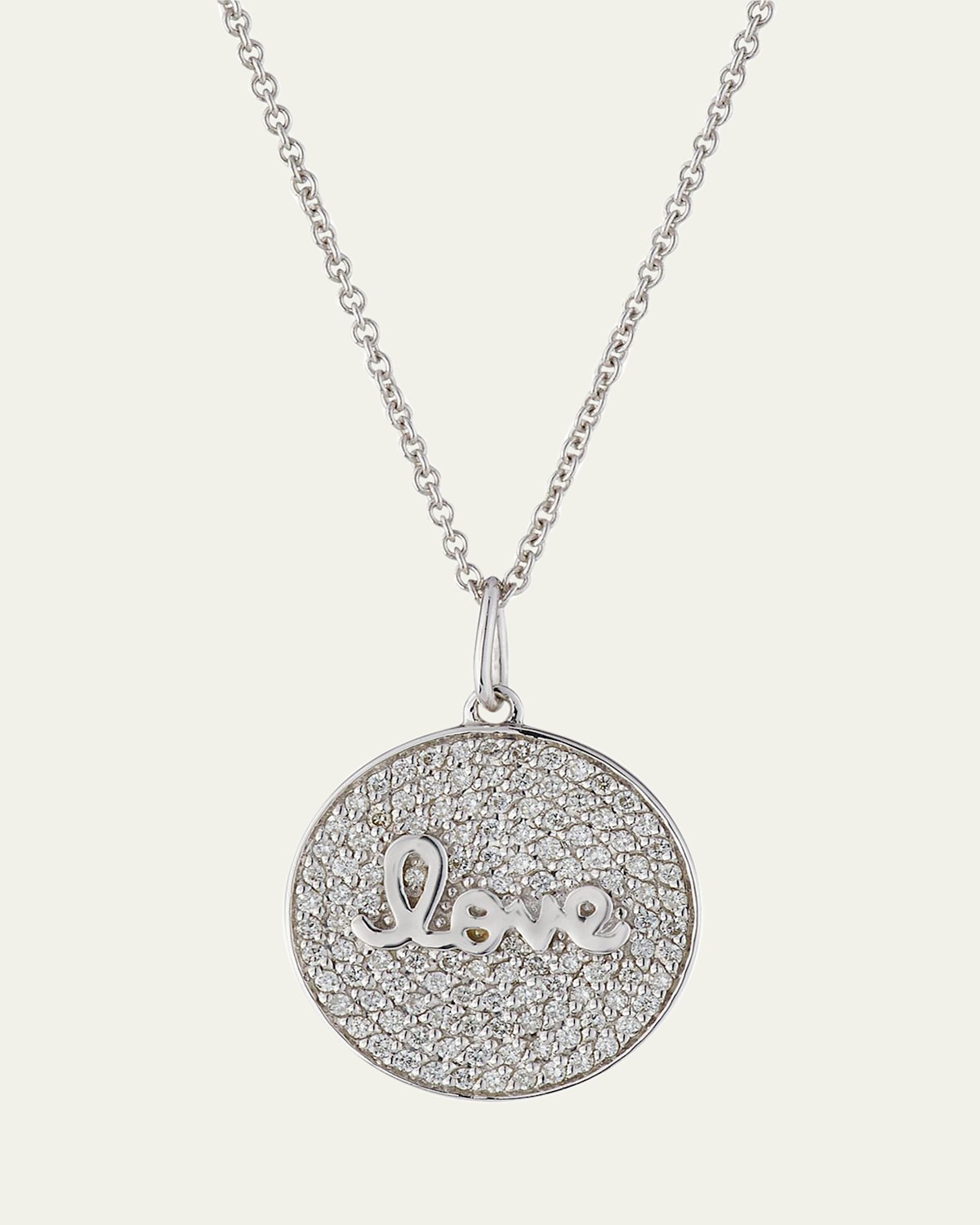 Sydney Evan 14k White Gold Love Script Diamond Pave Medallion Necklace